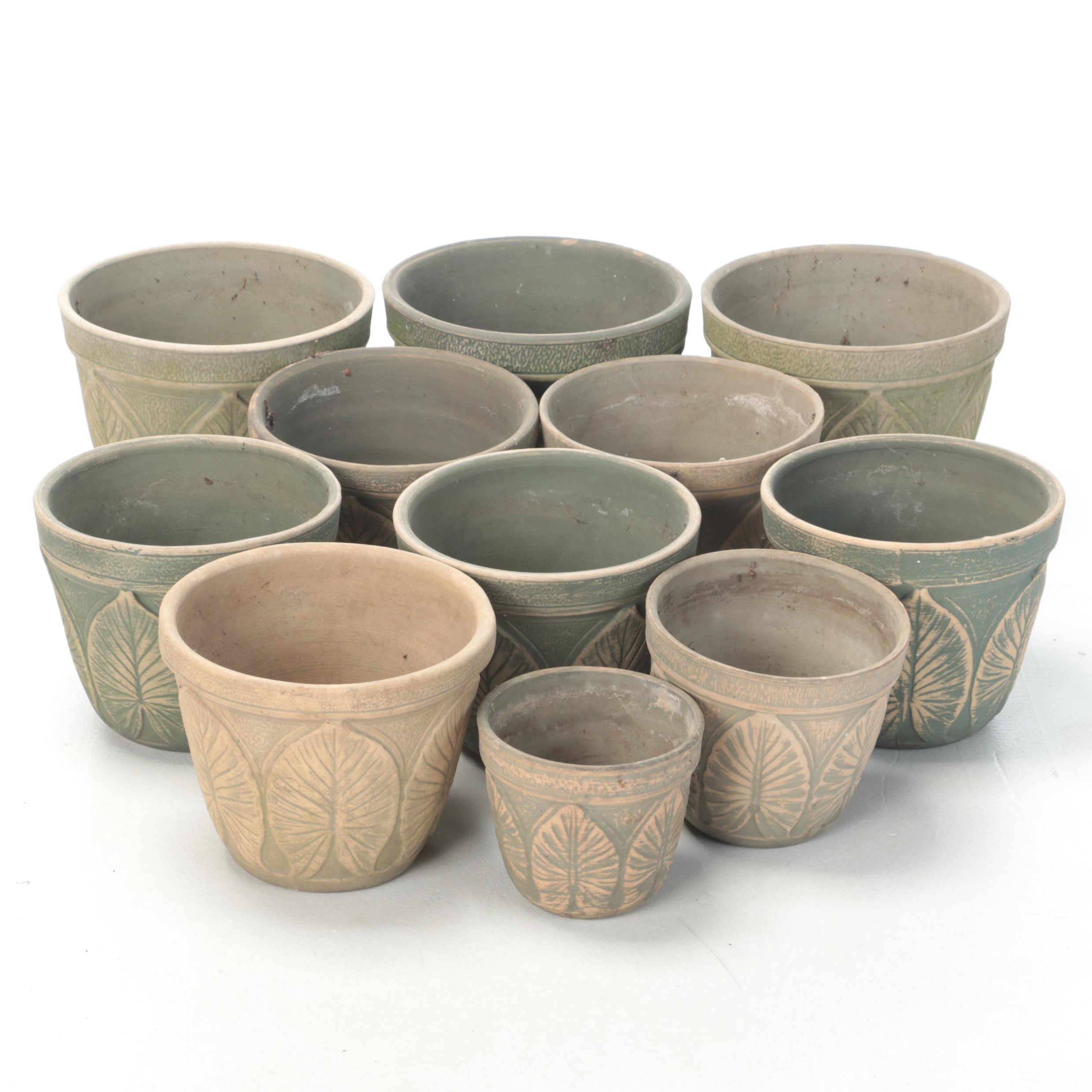 Ceramic Planters with Leaf Motif