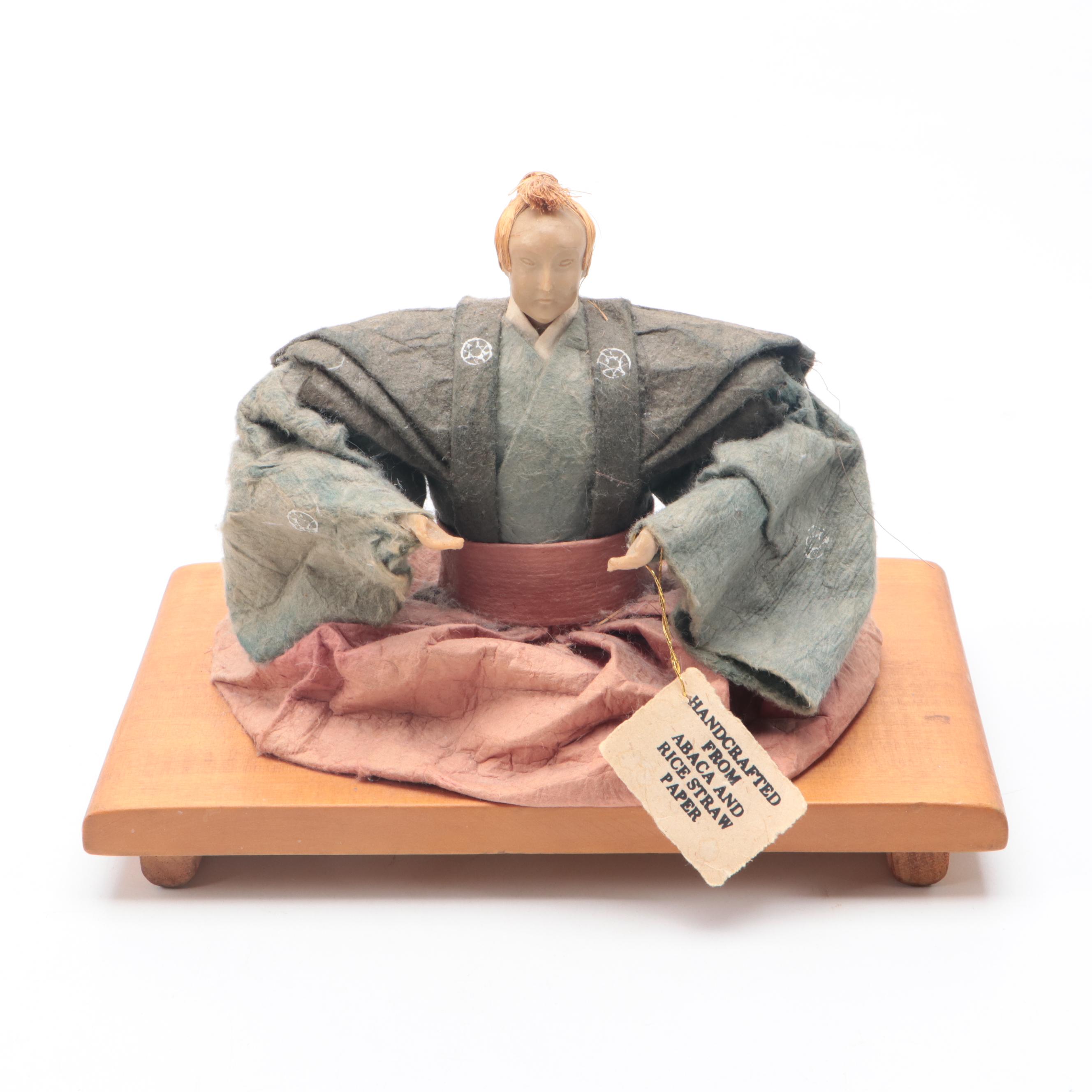 Japanese Daimyo Samurai Washi Papier-Mache Figurine with Other Decor