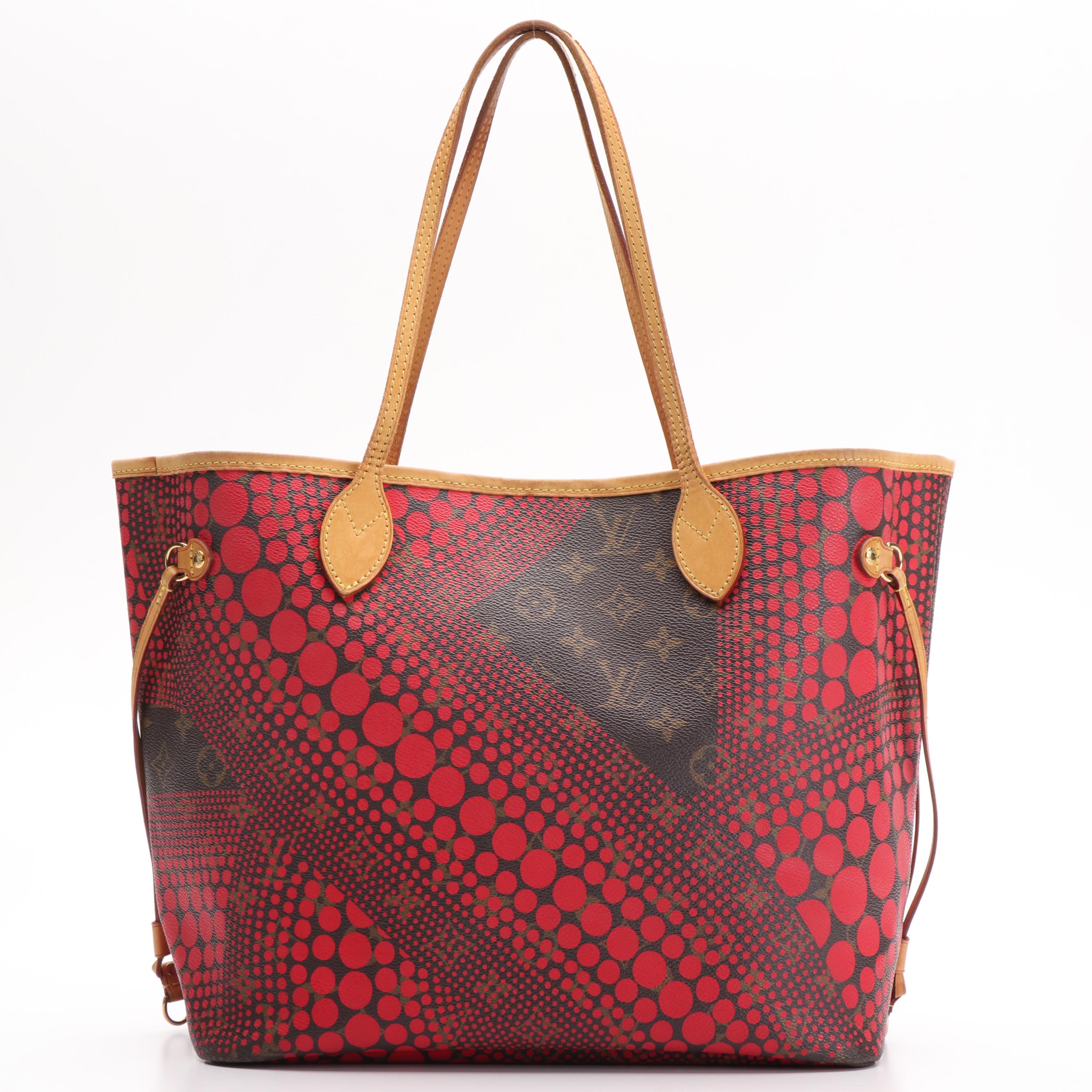 Louis Vuitton x Yayoi Kusama Neverfull MM Tote in Monogram and Red Leather