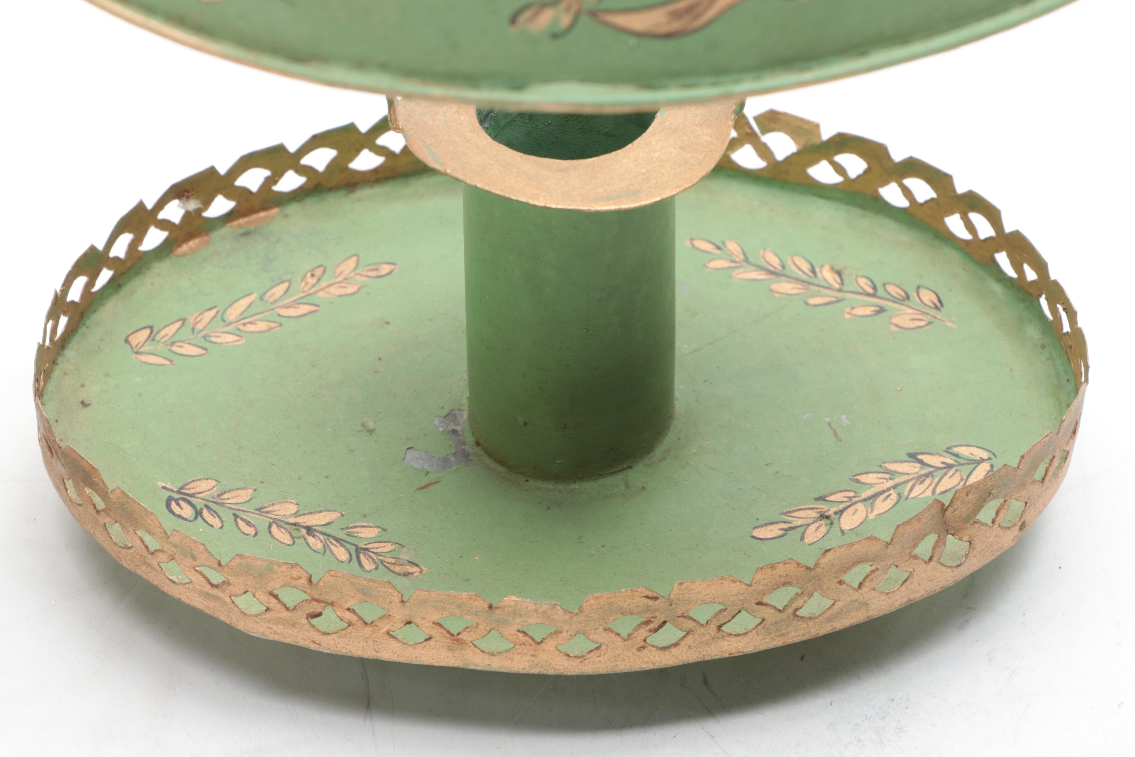 Hollywood Regency Style Toleware Candlesticks with Shades, Mid-20th Century