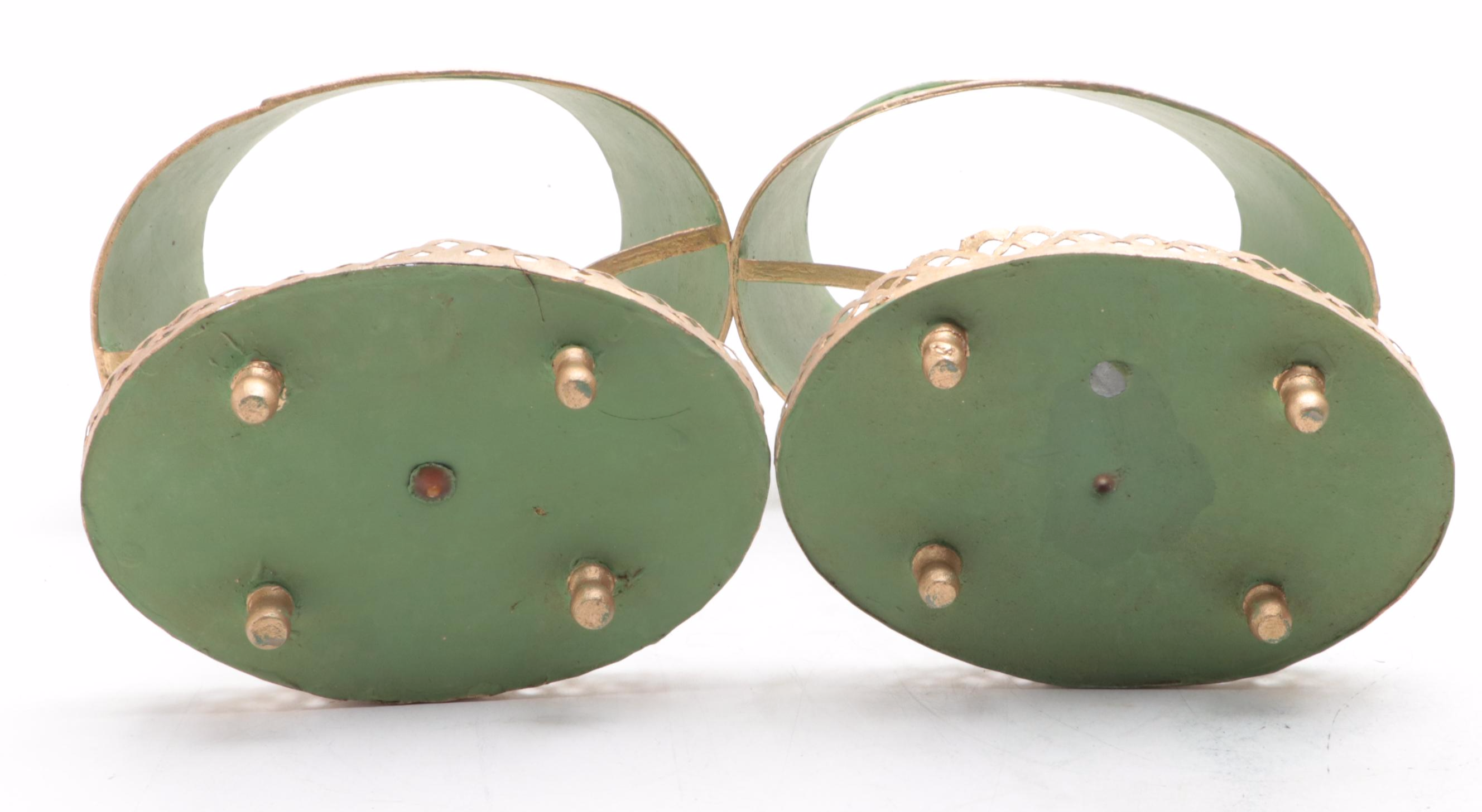 Hollywood Regency Style Toleware Candlesticks with Shades, Mid-20th Century