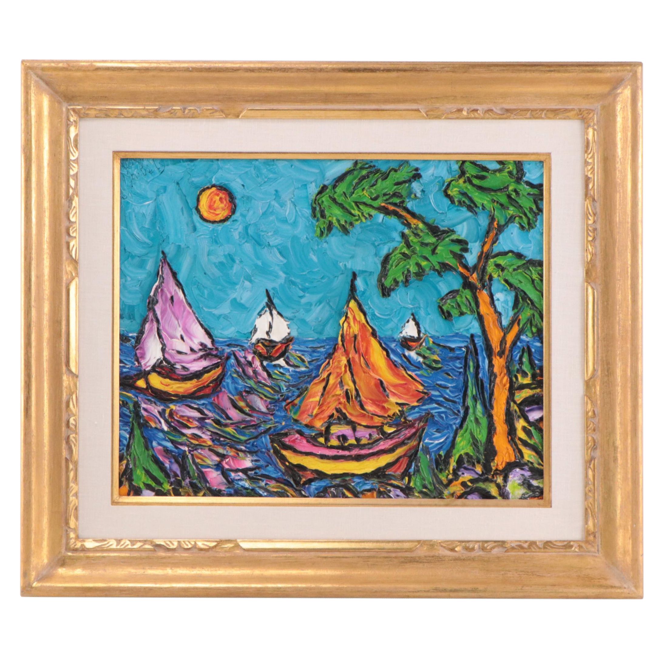 Impasto Oil Painting of Sailboats