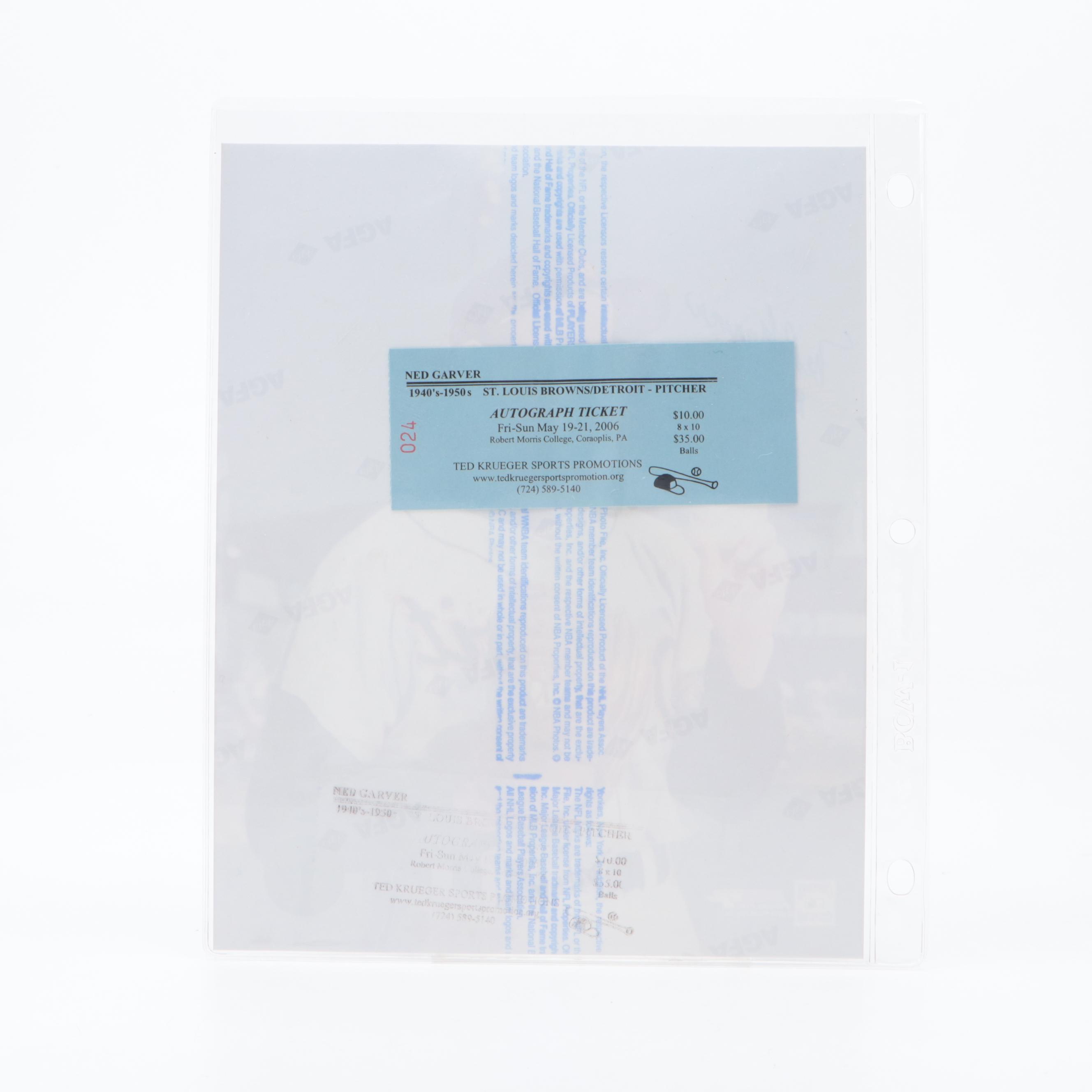 Ned Garver Signed Baseball and Detroit Tigers Photograph