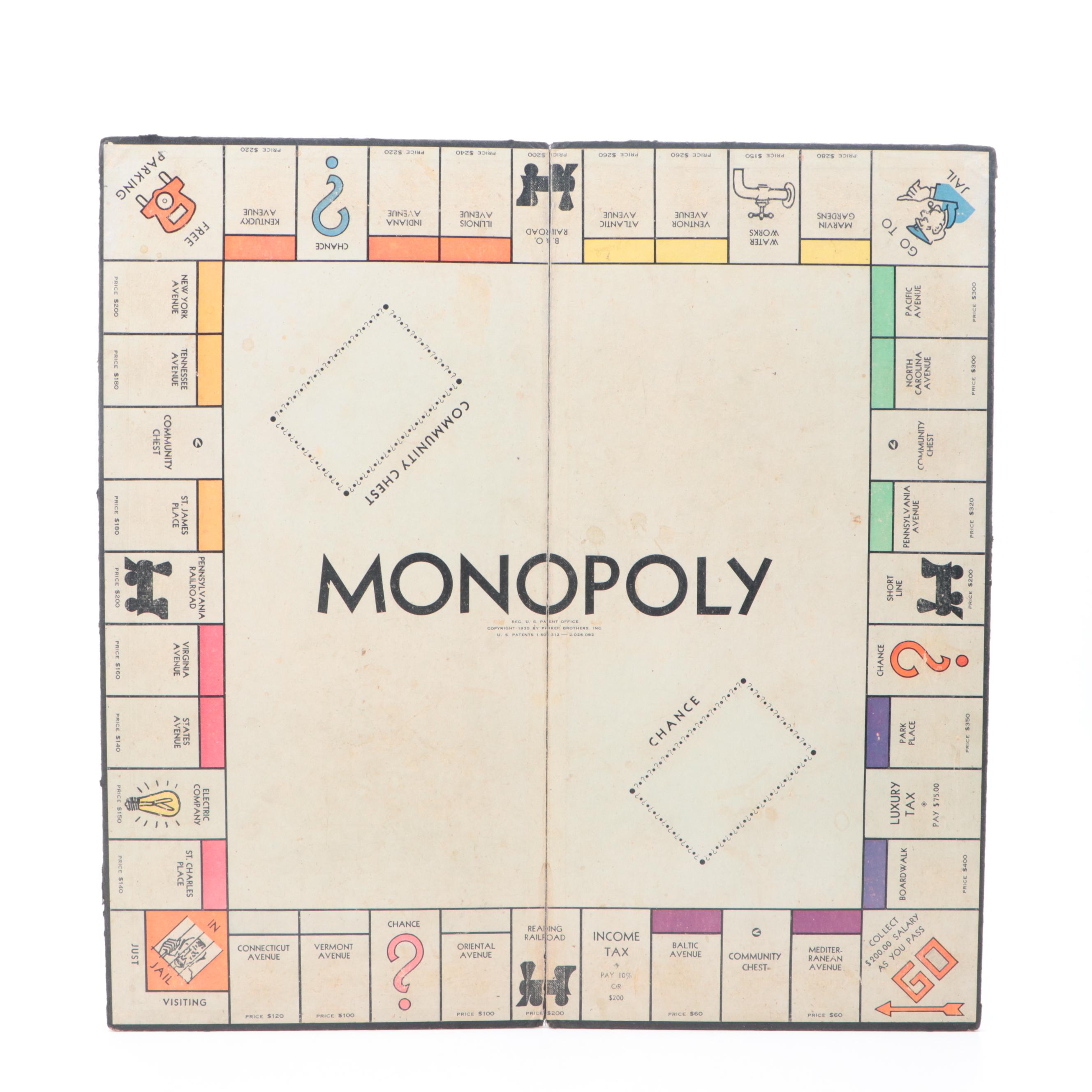 Parker Brothers Monopoly Board Game with Pieces, Mid-20th Century