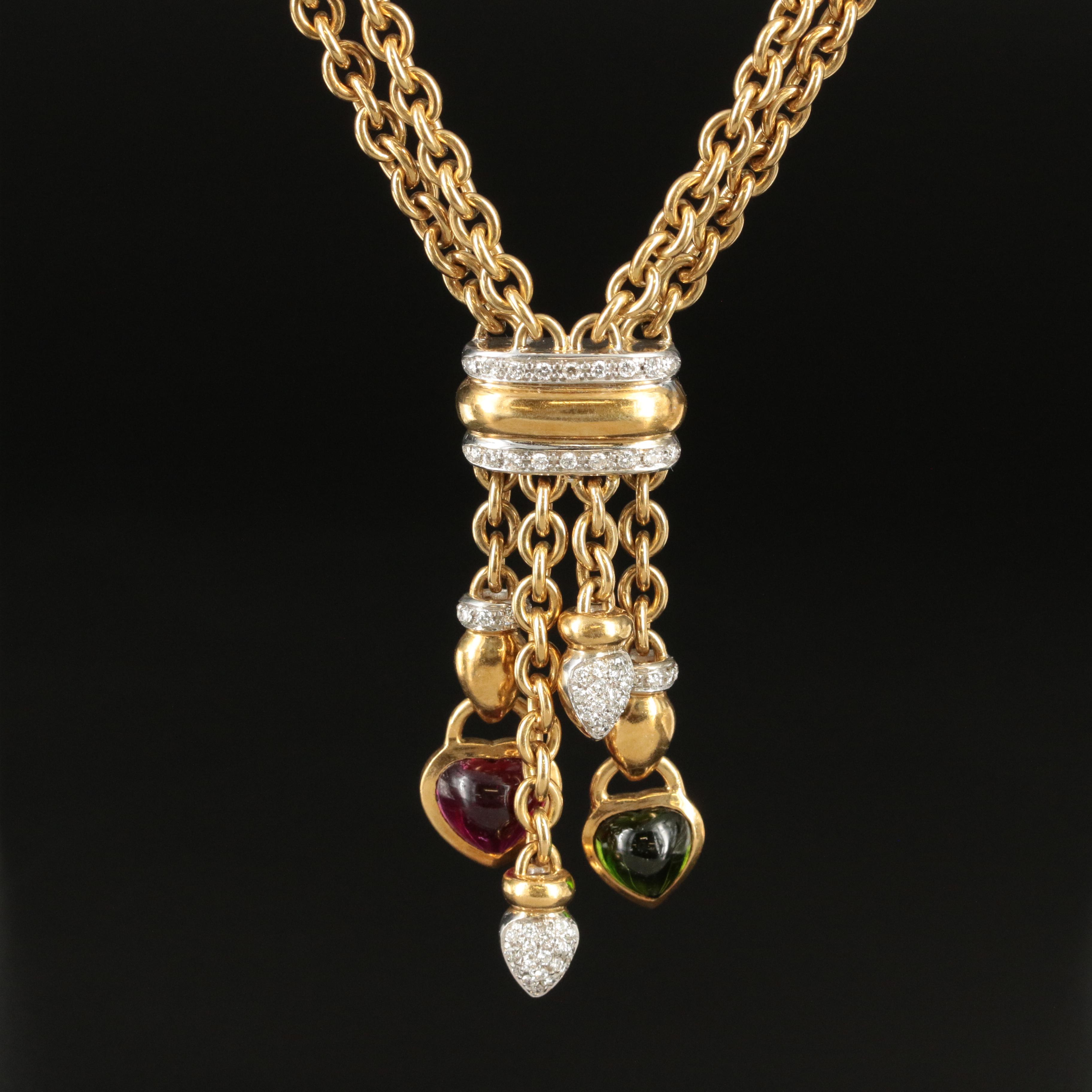 Mayors Jewelers 18K Gemstone and 0.75 CTW Diamond Necklace with Heart Dangles