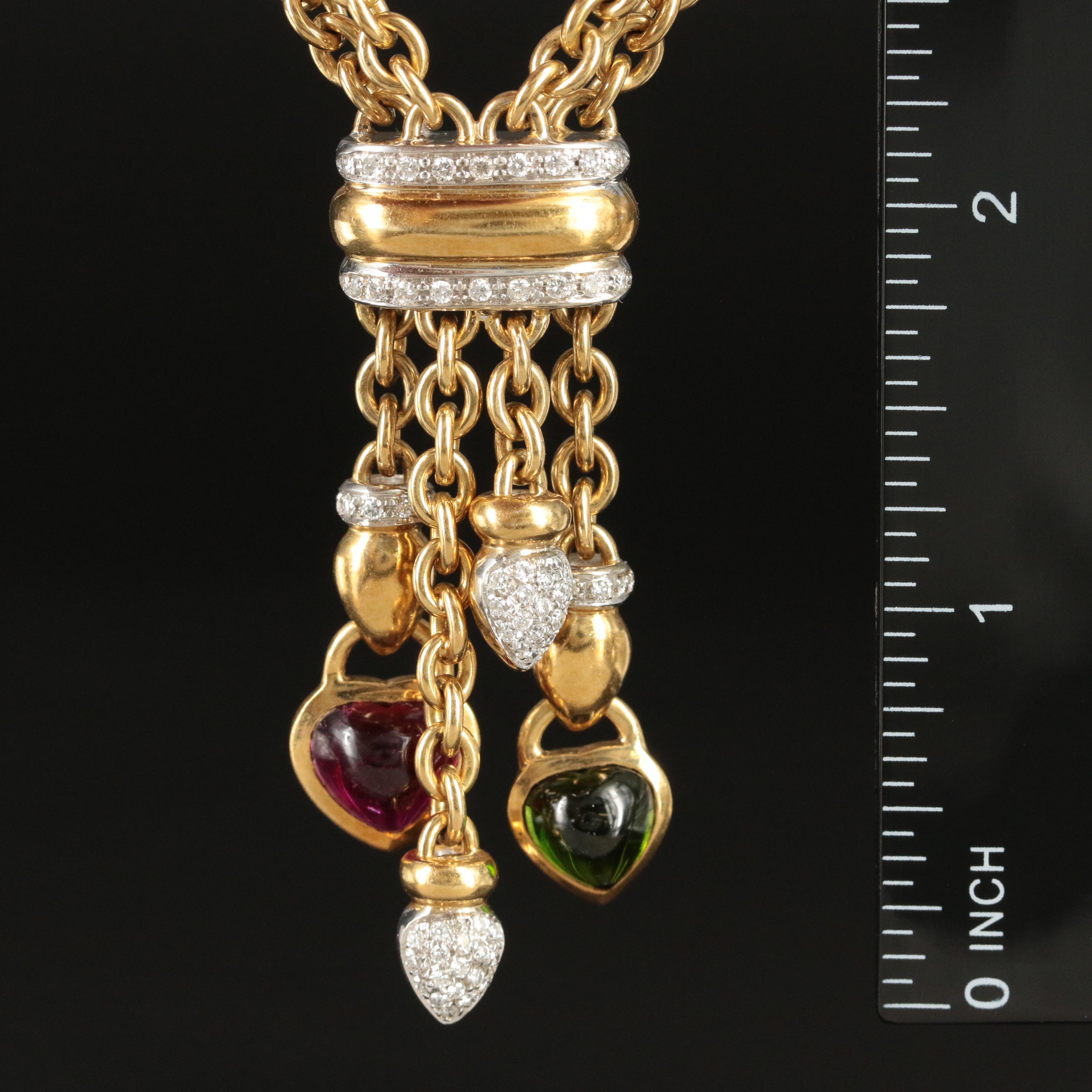 Mayors Jewelers 18K Gemstone and 0.75 CTW Diamond Necklace with Heart Dangles