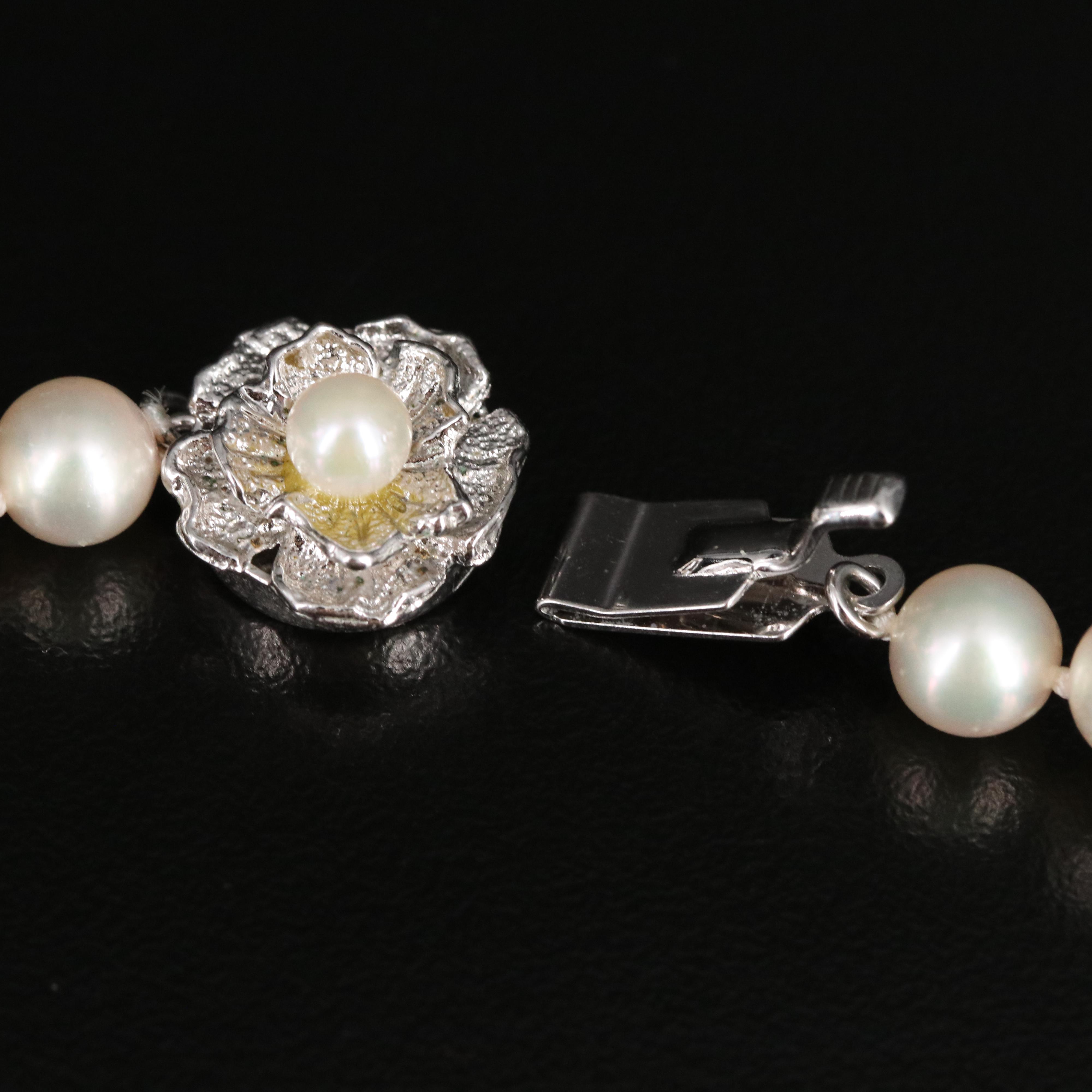 Pearl Necklace with Flower Clasp