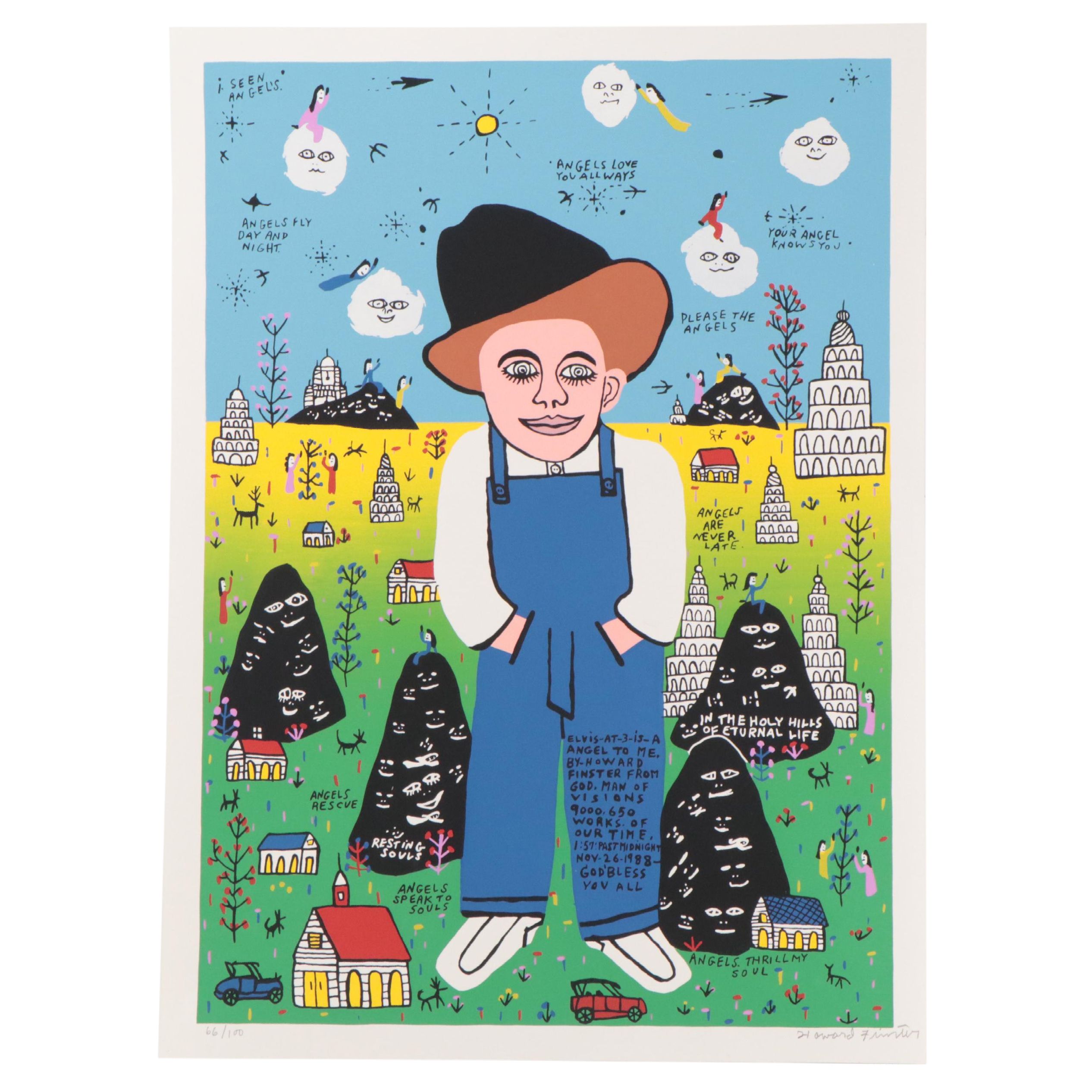 Howard Finster Folk Art Serigraph "Baby Elvis," Late 20th Century