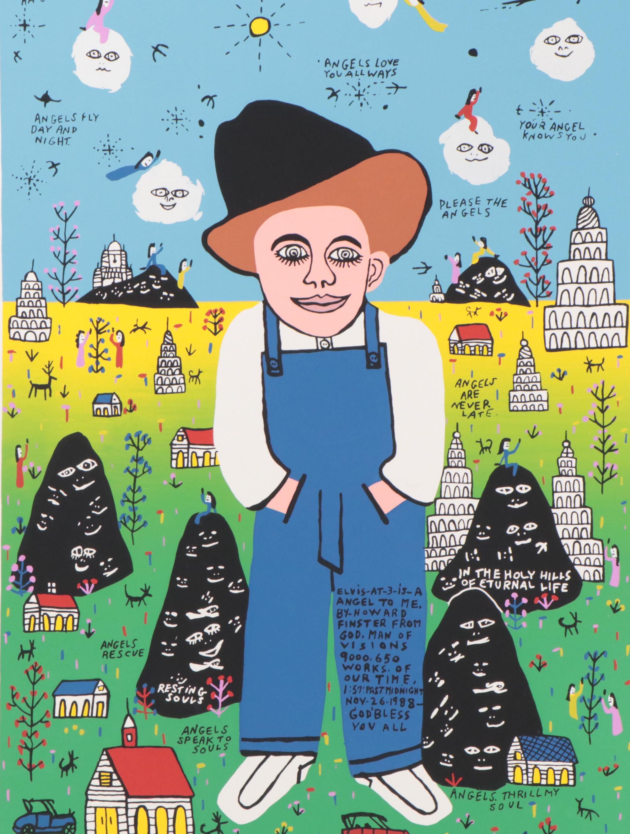 Howard Finster Folk Art Serigraph "Baby Elvis," Late 20th Century