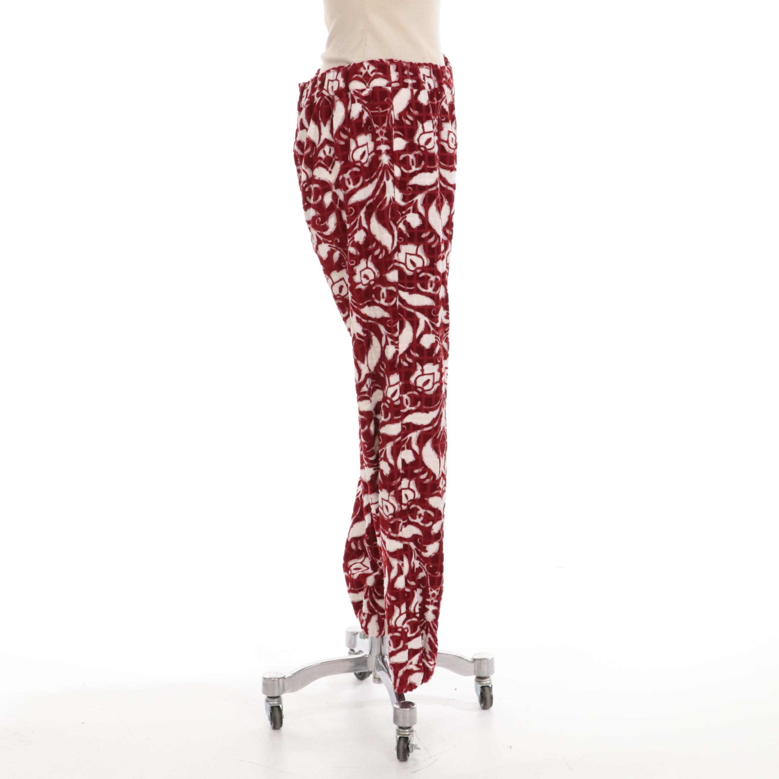 Chanel Floral Joggers in Red Cotton Terry Jacquard
