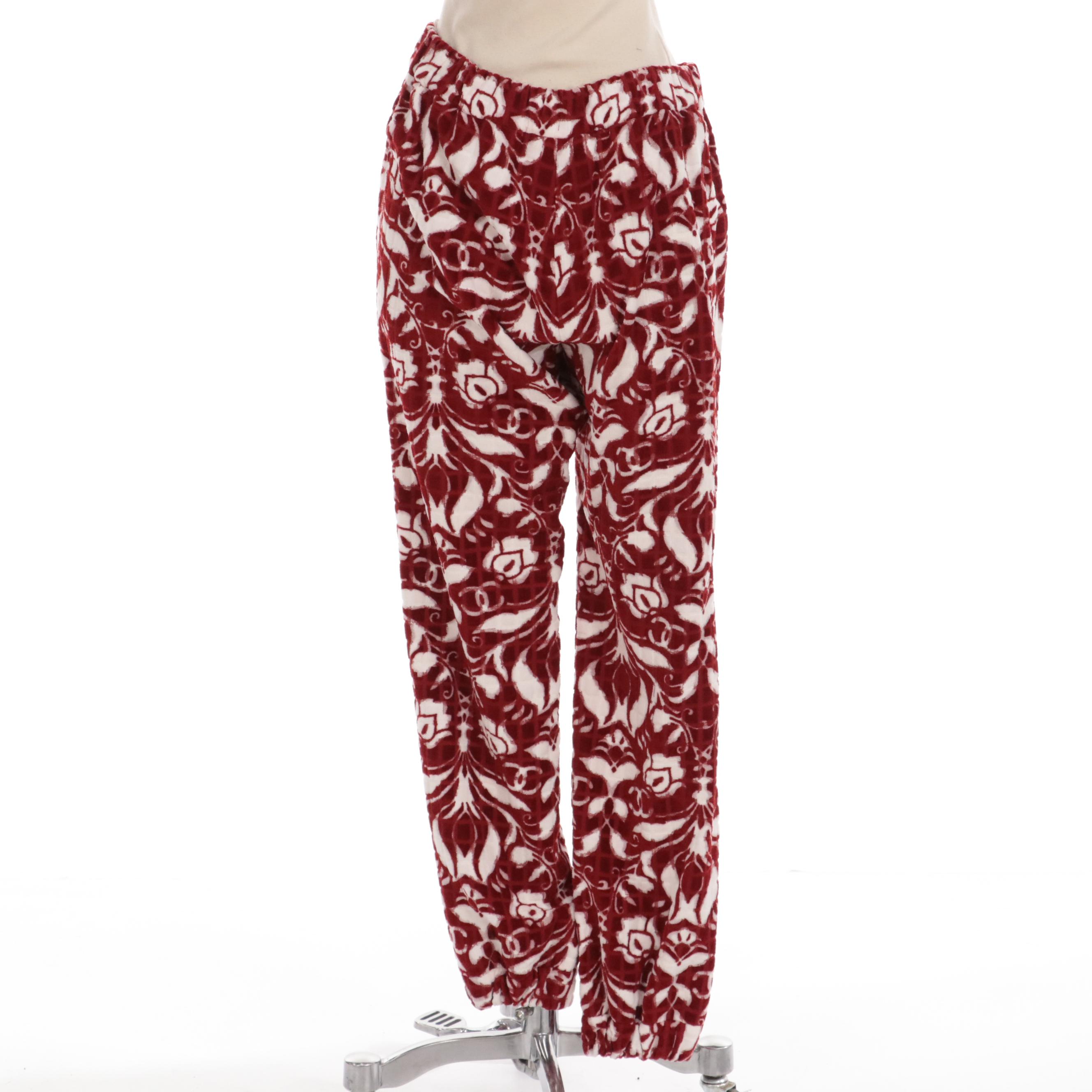 Chanel Floral Joggers in Red Cotton Terry Jacquard
