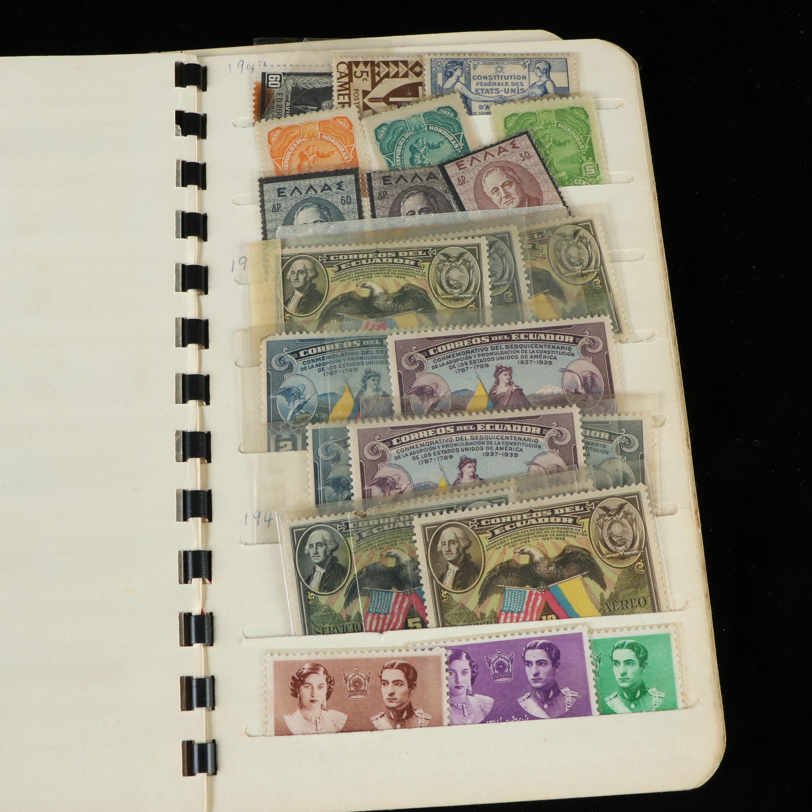 Box of Assorted U.S. Postage Stamps and Supplies