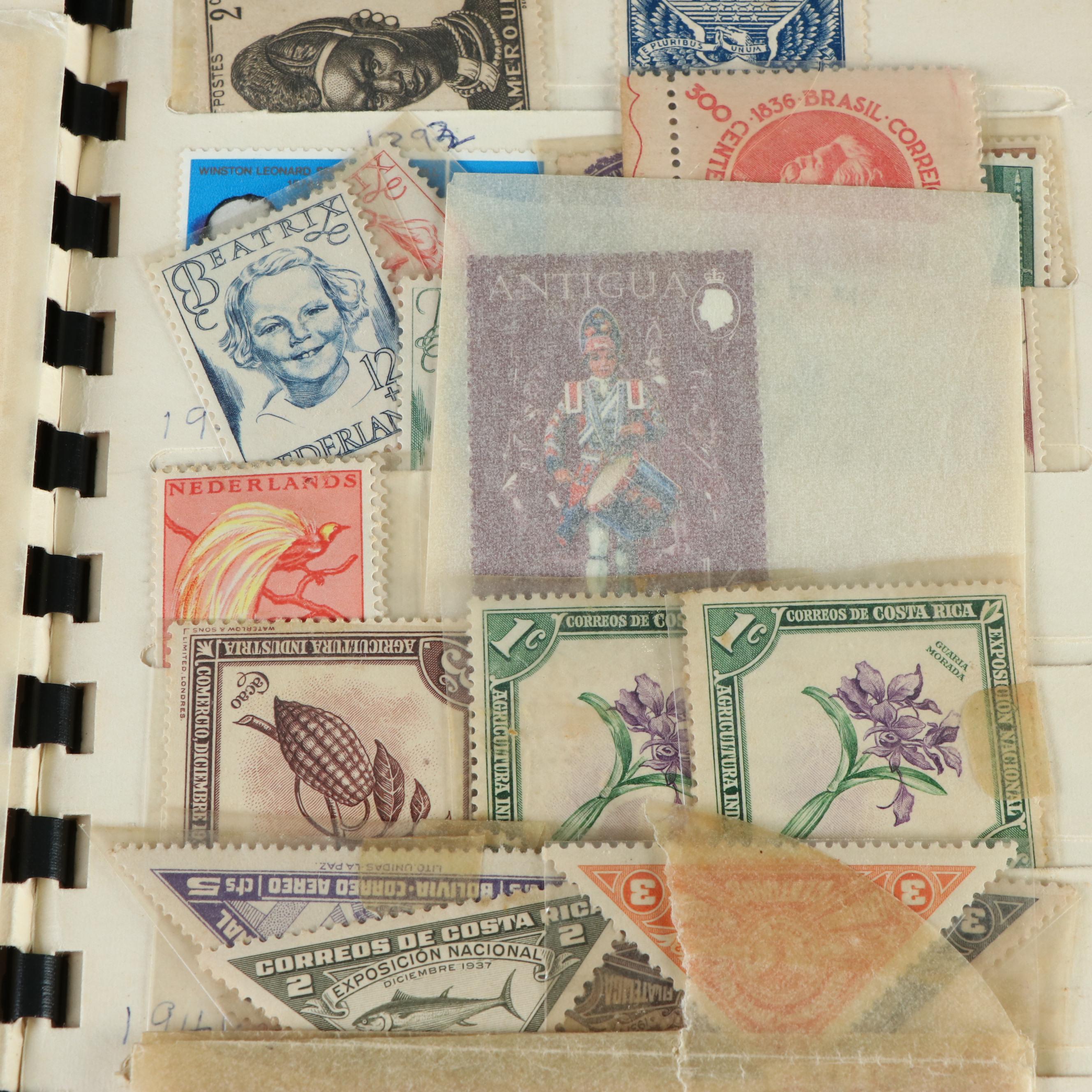 Box of Assorted U.S. Postage Stamps and Supplies