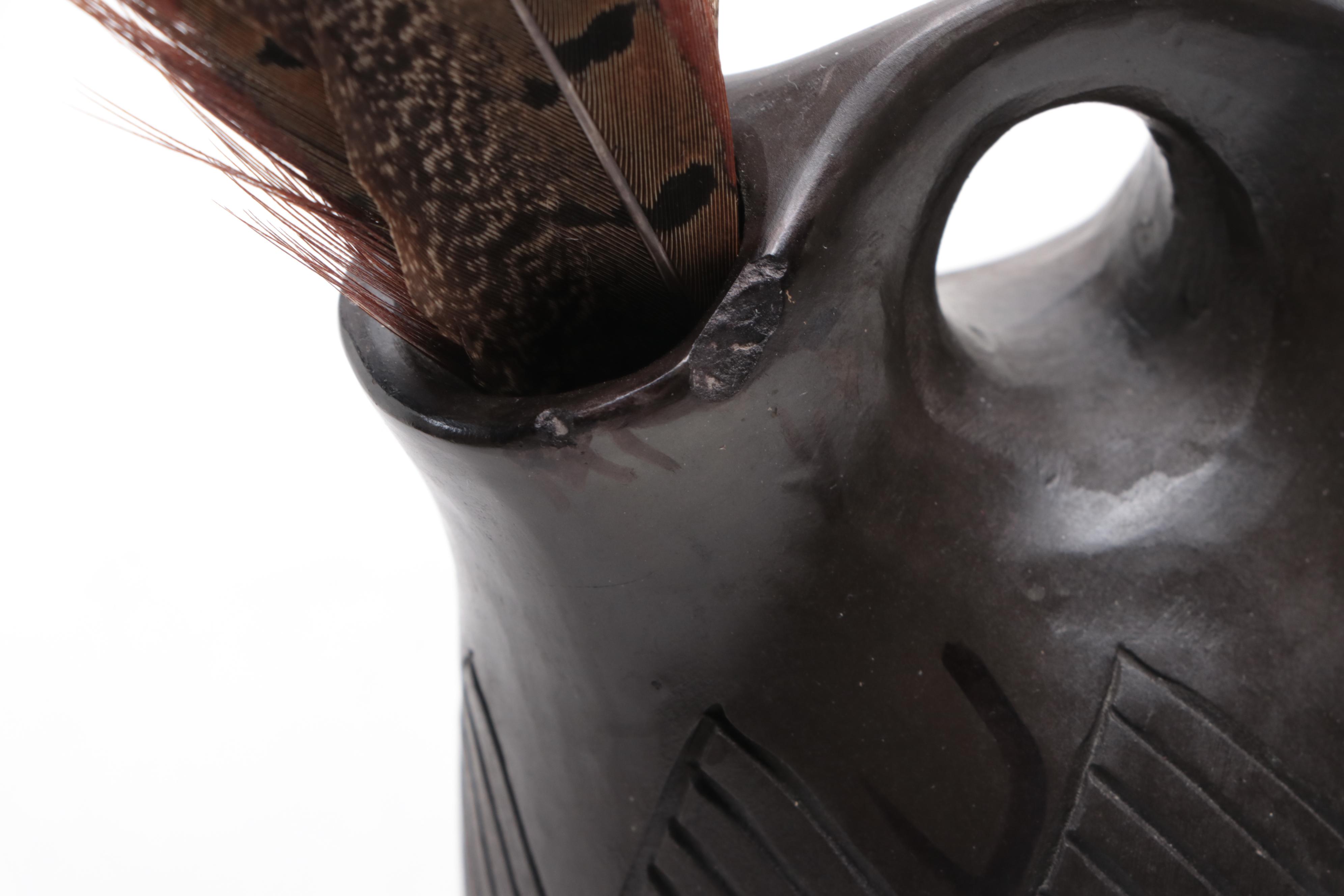 Bigmeat Cherokee Pottery  Wedding Vases and Bowl with Feathers