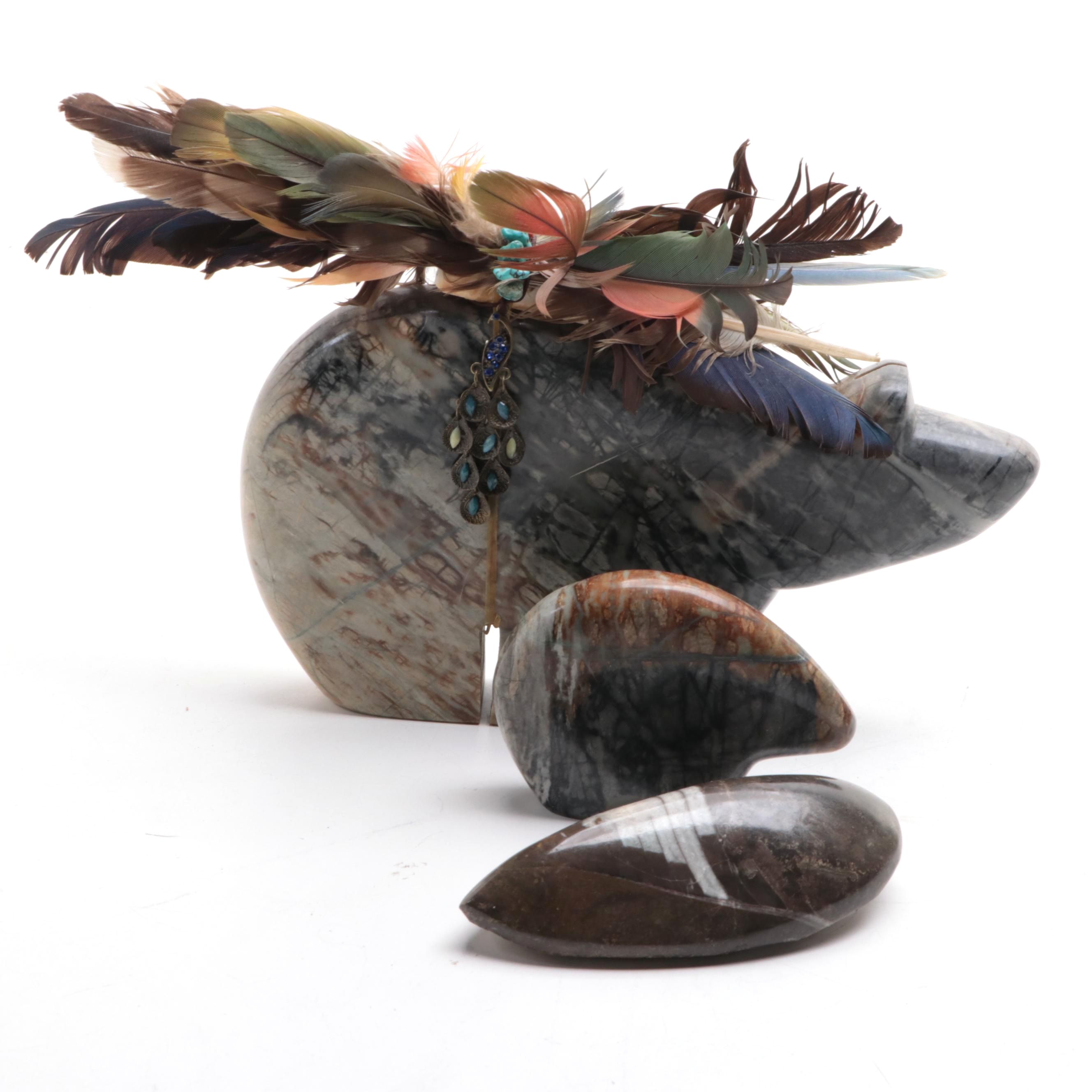 Carved Medicine Bears and Smooth Inlay Paperweight