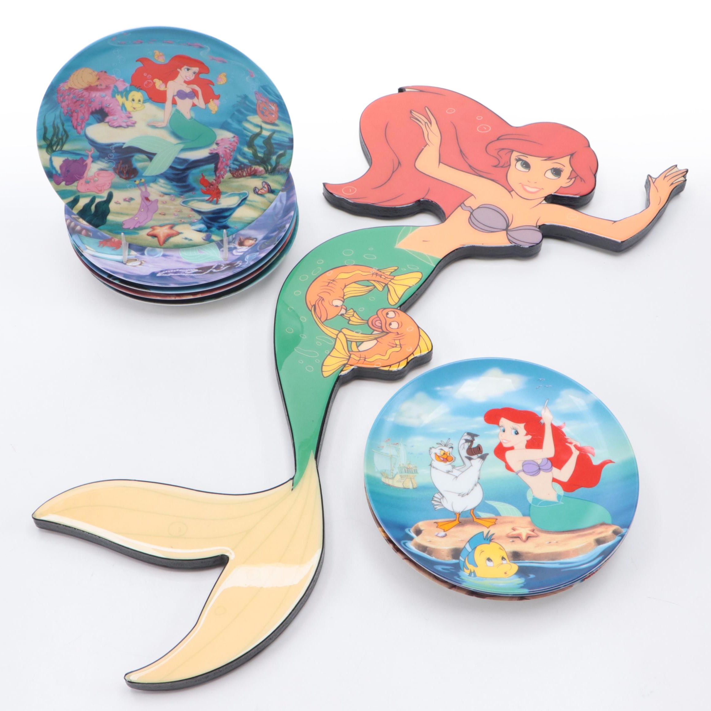 Edwin Knowles "Little Mermaid" Porcelain Plates with Other Wooden Cutout