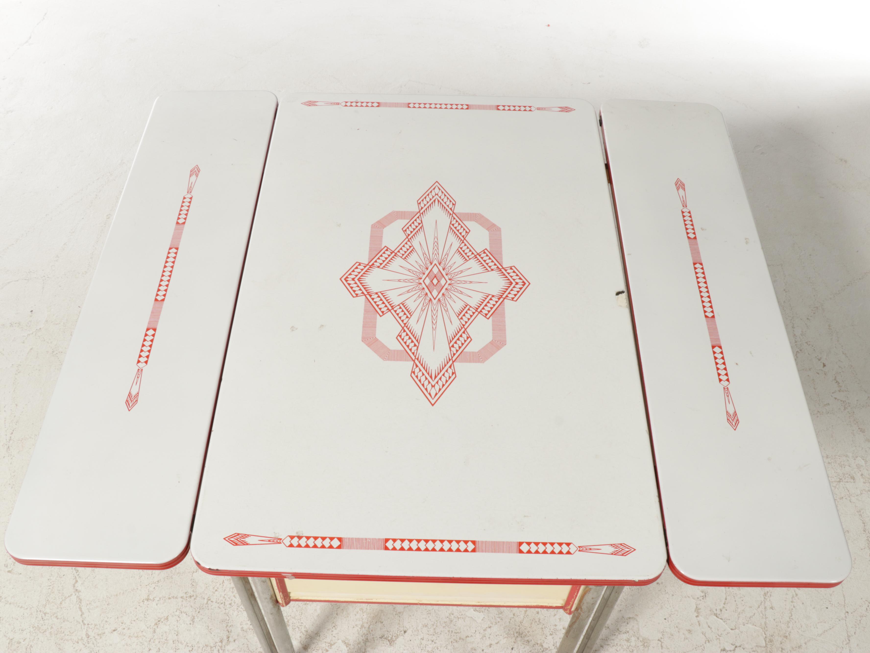 Ingram-Richardson Mfg. Co. Art Deco Enamel Top Draw-Leaf Kitchen Table