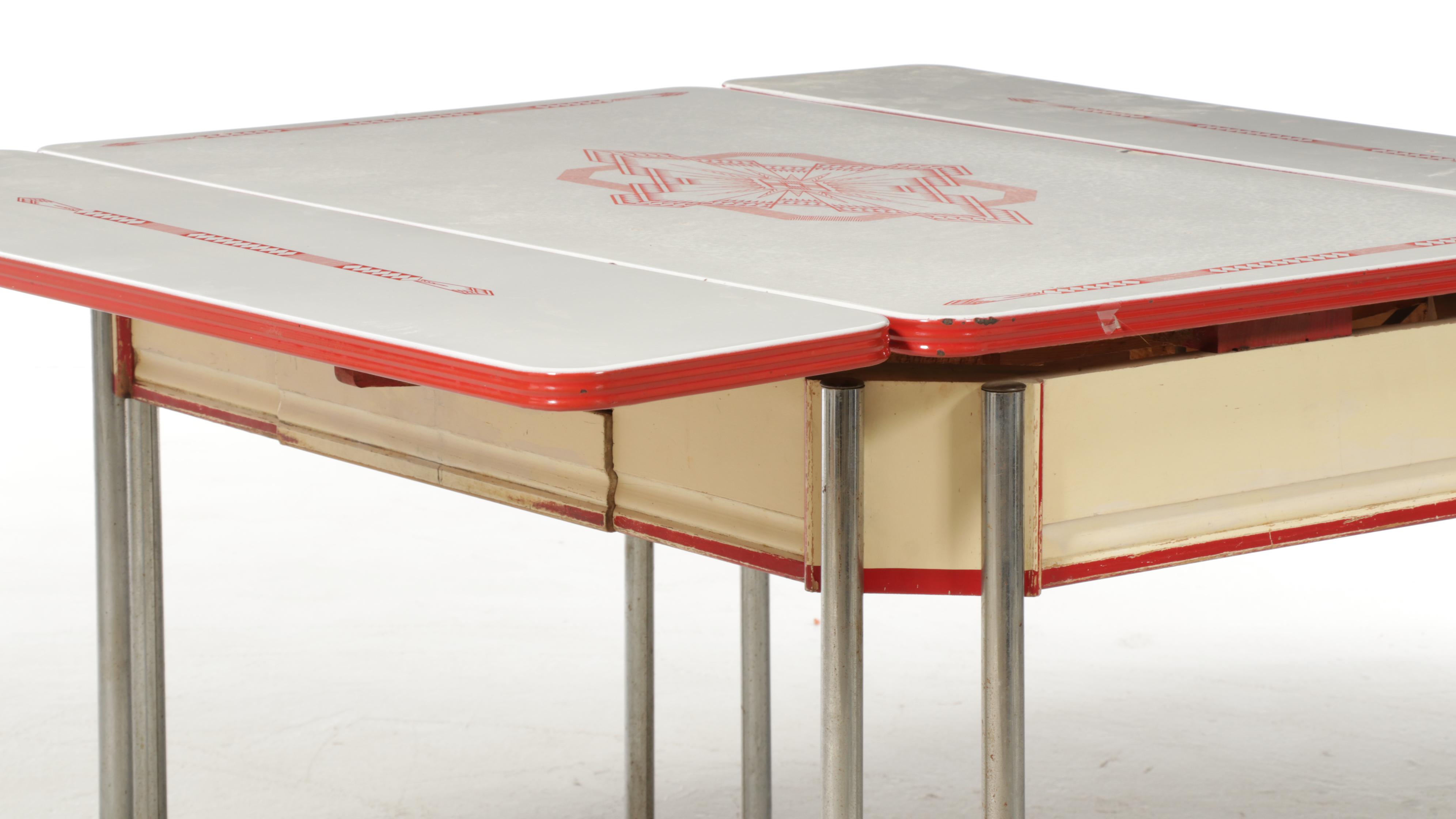 Ingram-Richardson Mfg. Co. Art Deco Enamel Top Draw-Leaf Kitchen Table