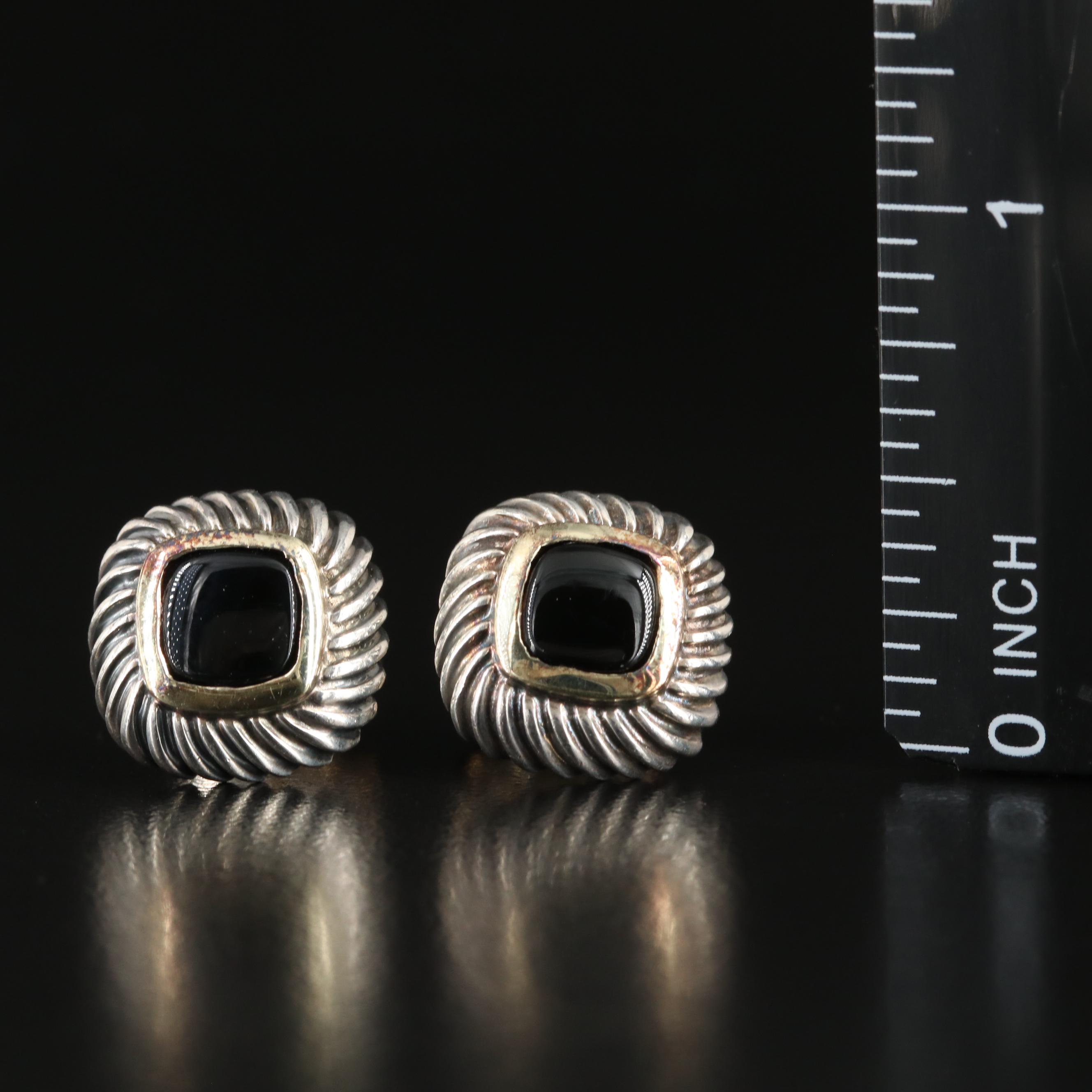 David Yurman "Albion" Sterling and Black Onyx Earrings with 14K Accents