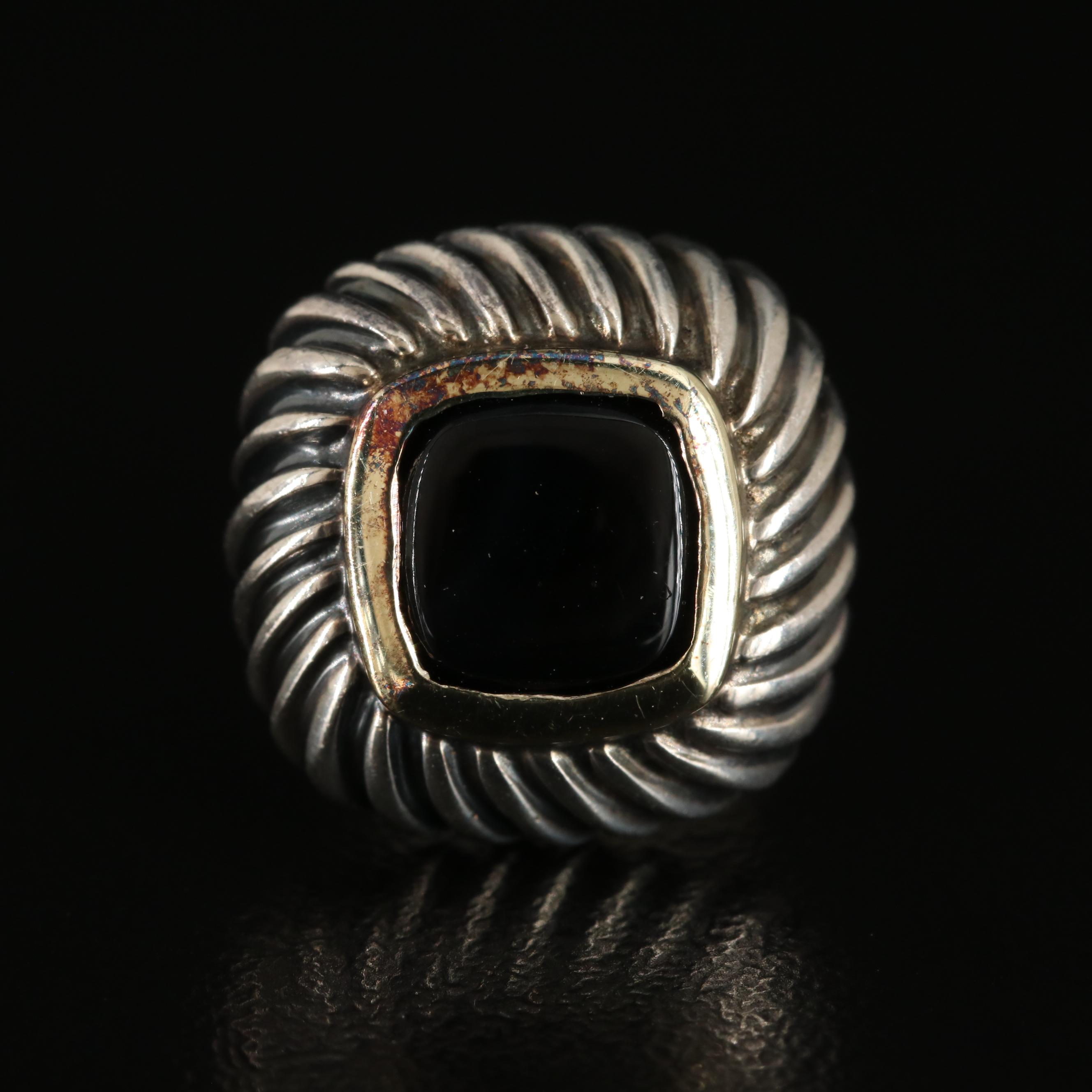 David Yurman "Albion" Sterling and Black Onyx Earrings with 14K Accents