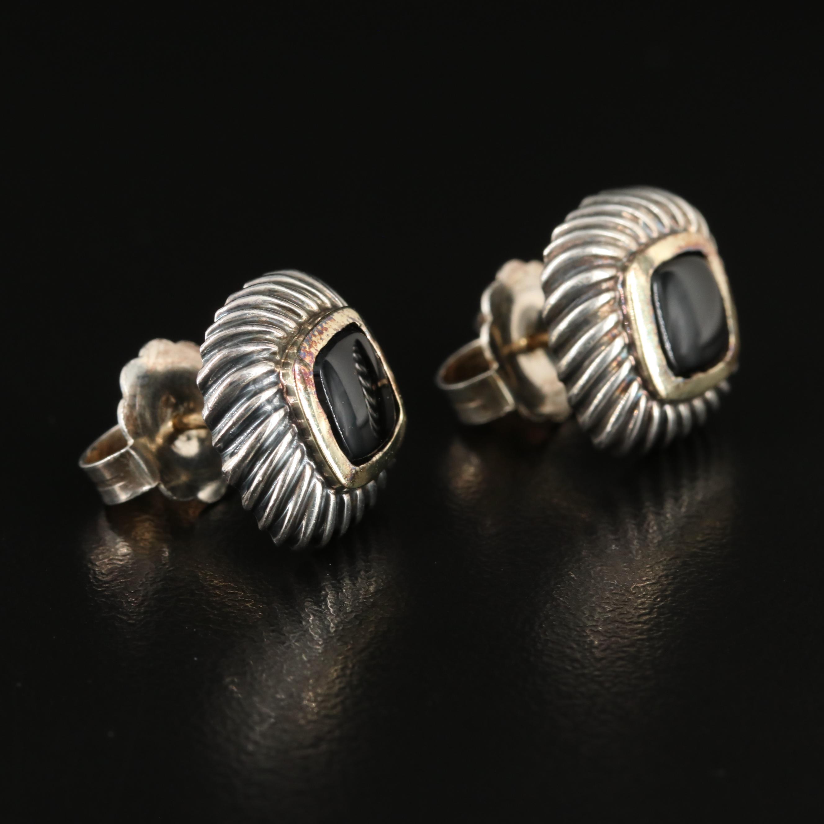 David Yurman "Albion" Sterling and Black Onyx Earrings with 14K Accents