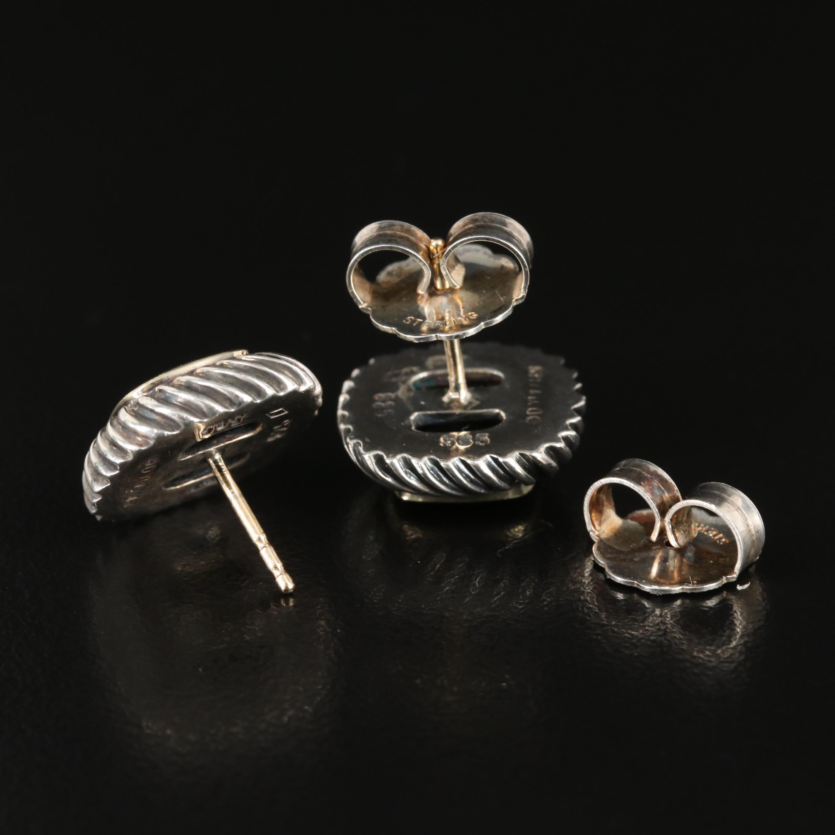 David Yurman "Albion" Sterling and Black Onyx Earrings with 14K Accents