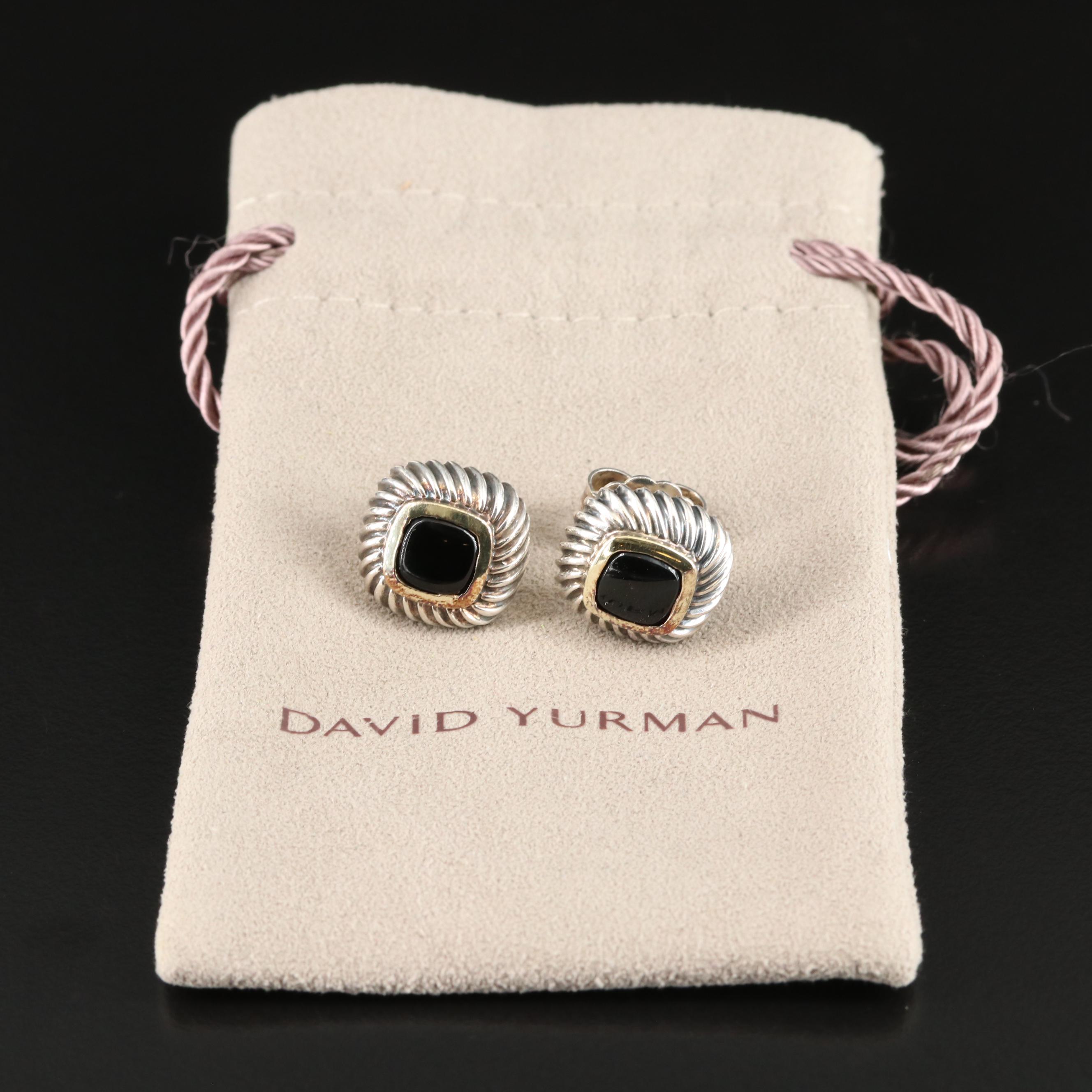 David Yurman "Albion" Sterling and Black Onyx Earrings with 14K Accents