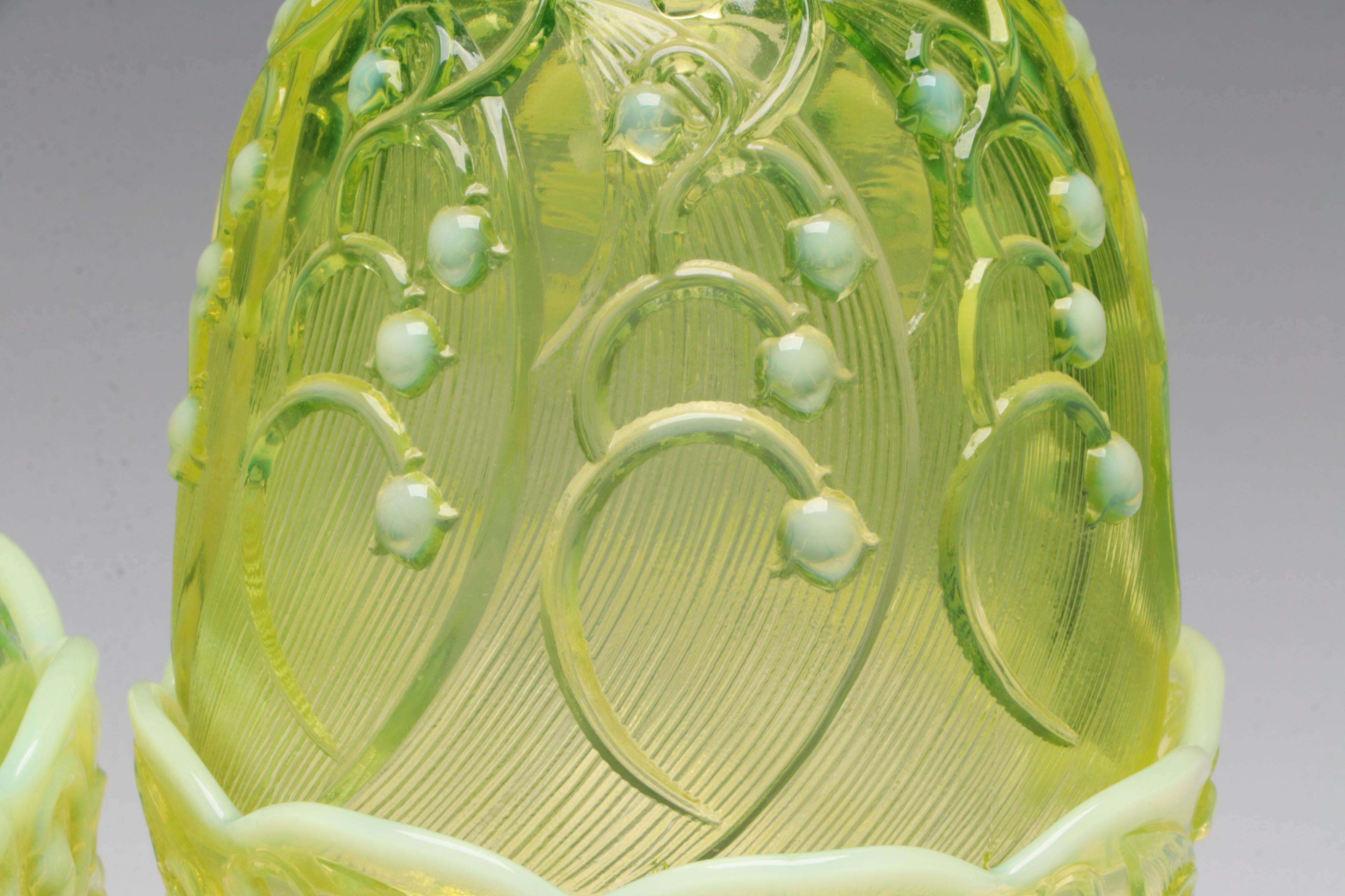 Fenton Vaseline Glass Fairy Lamp and Other Decor