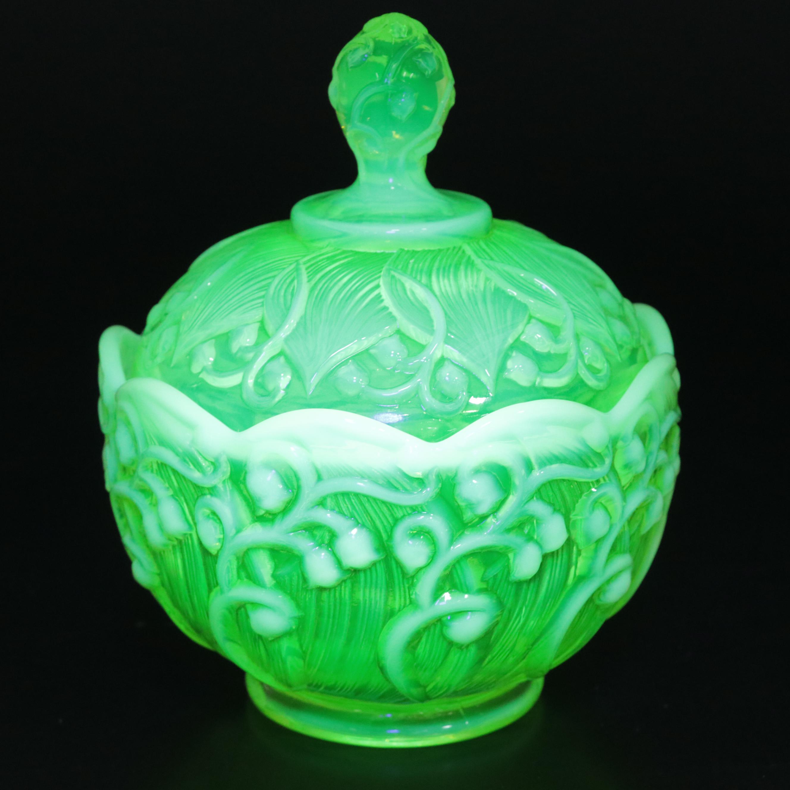 Fenton Vaseline Glass Fairy Lamp and Other Decor