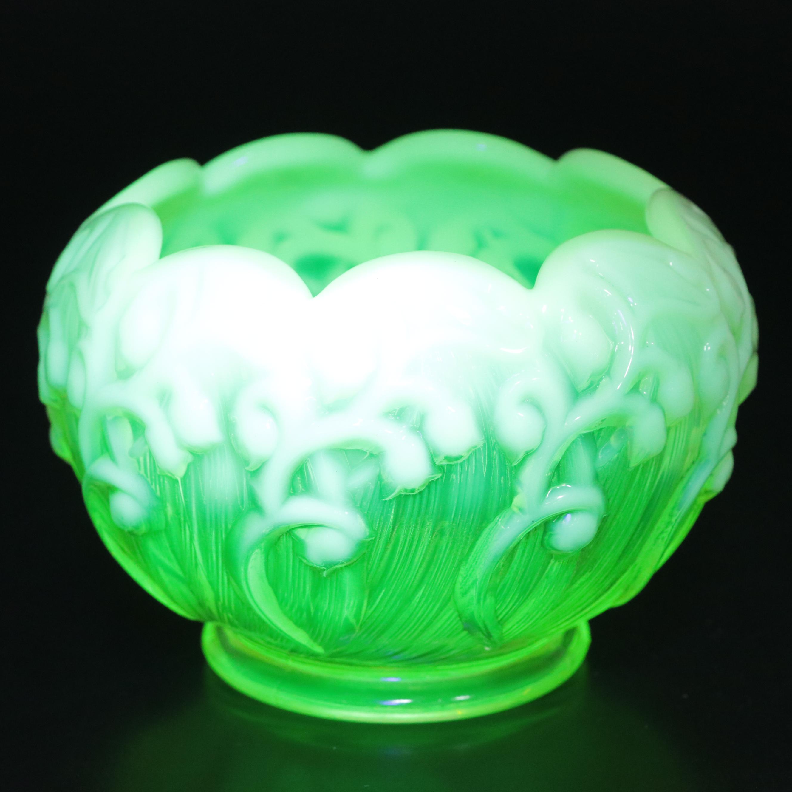 Fenton Vaseline Glass Fairy Lamp and Other Decor