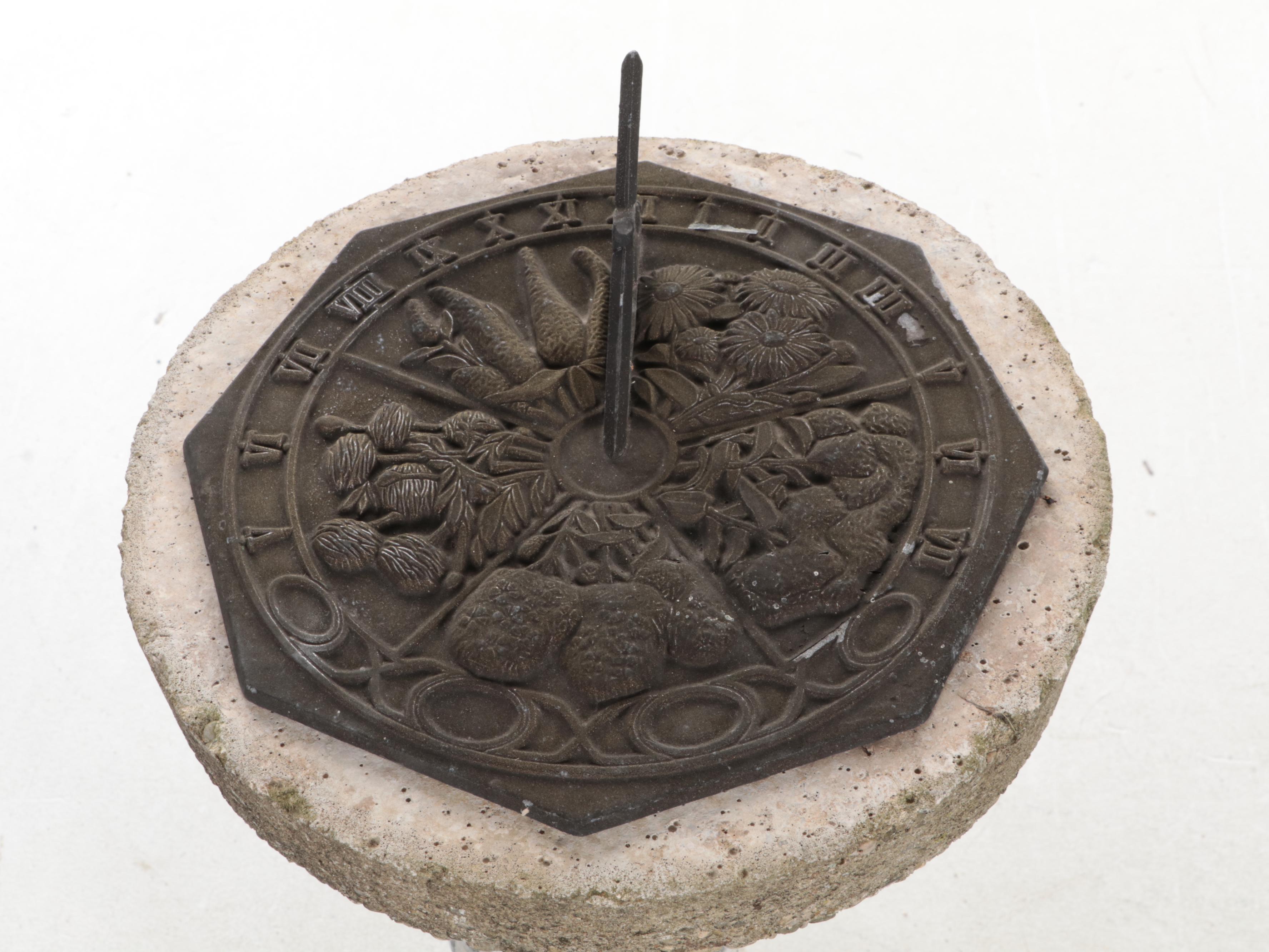 Cast Concrete and Metal Sundial with Putti Garden Statue