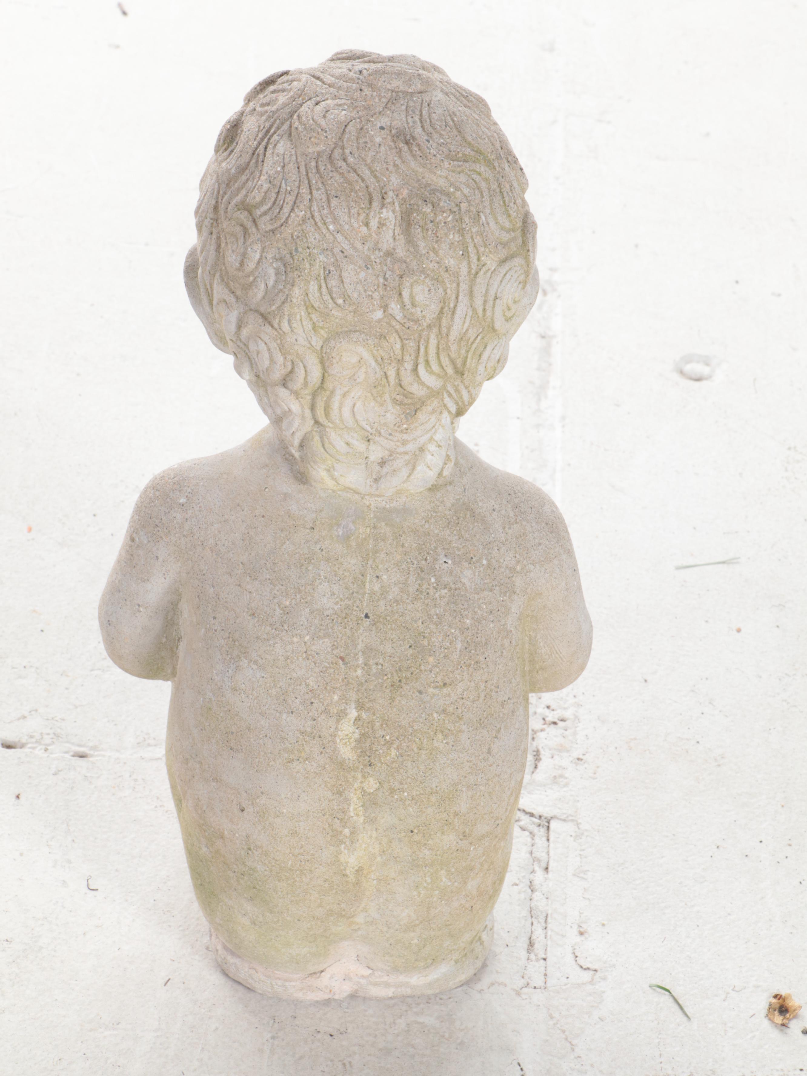 Cast Concrete and Metal Sundial with Putti Garden Statue