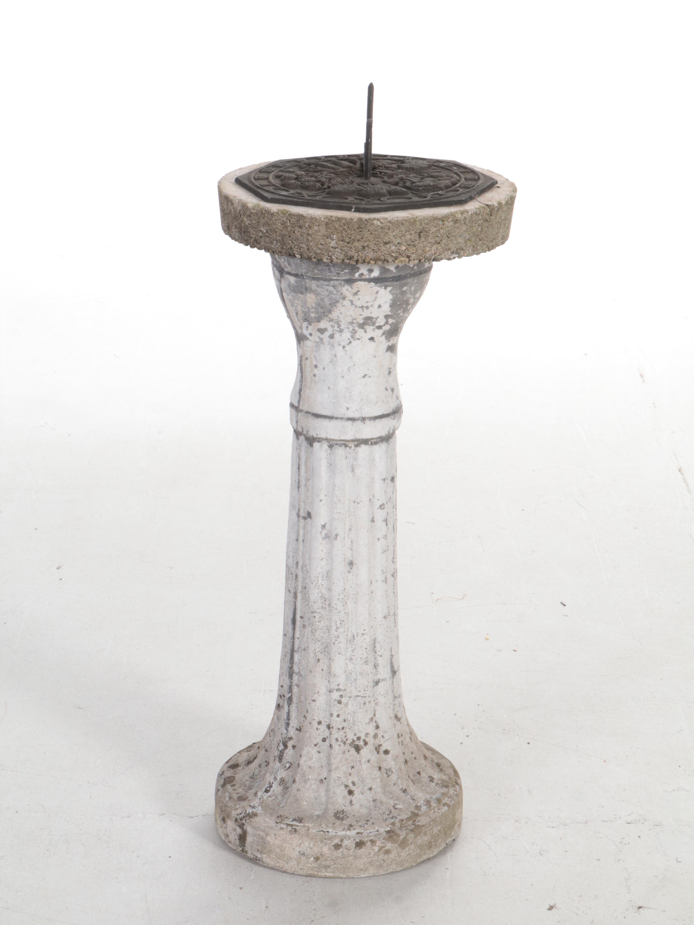 Cast Concrete and Metal Sundial with Putti Garden Statue