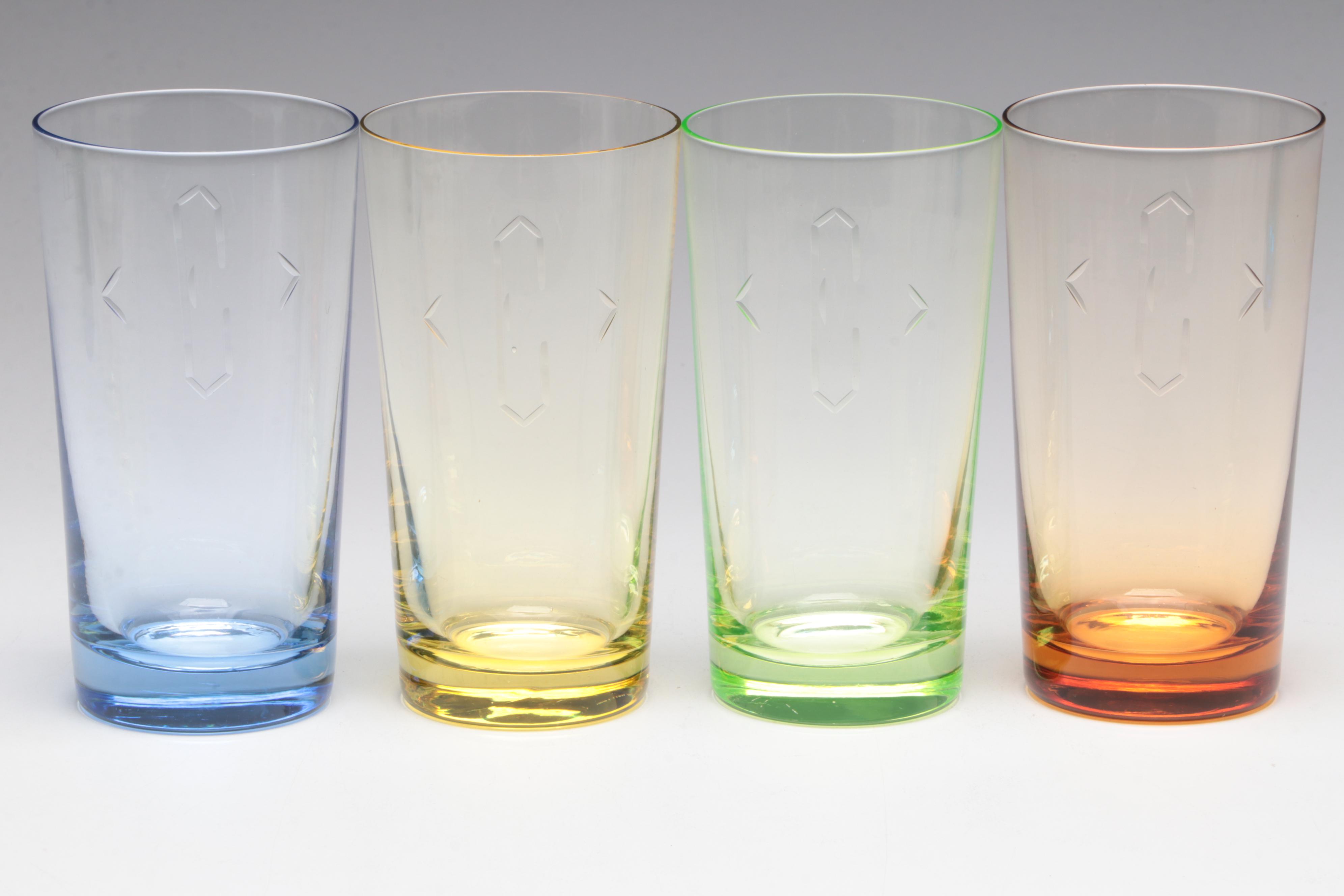 Monogrammed Colored Water Glasses, Vintage