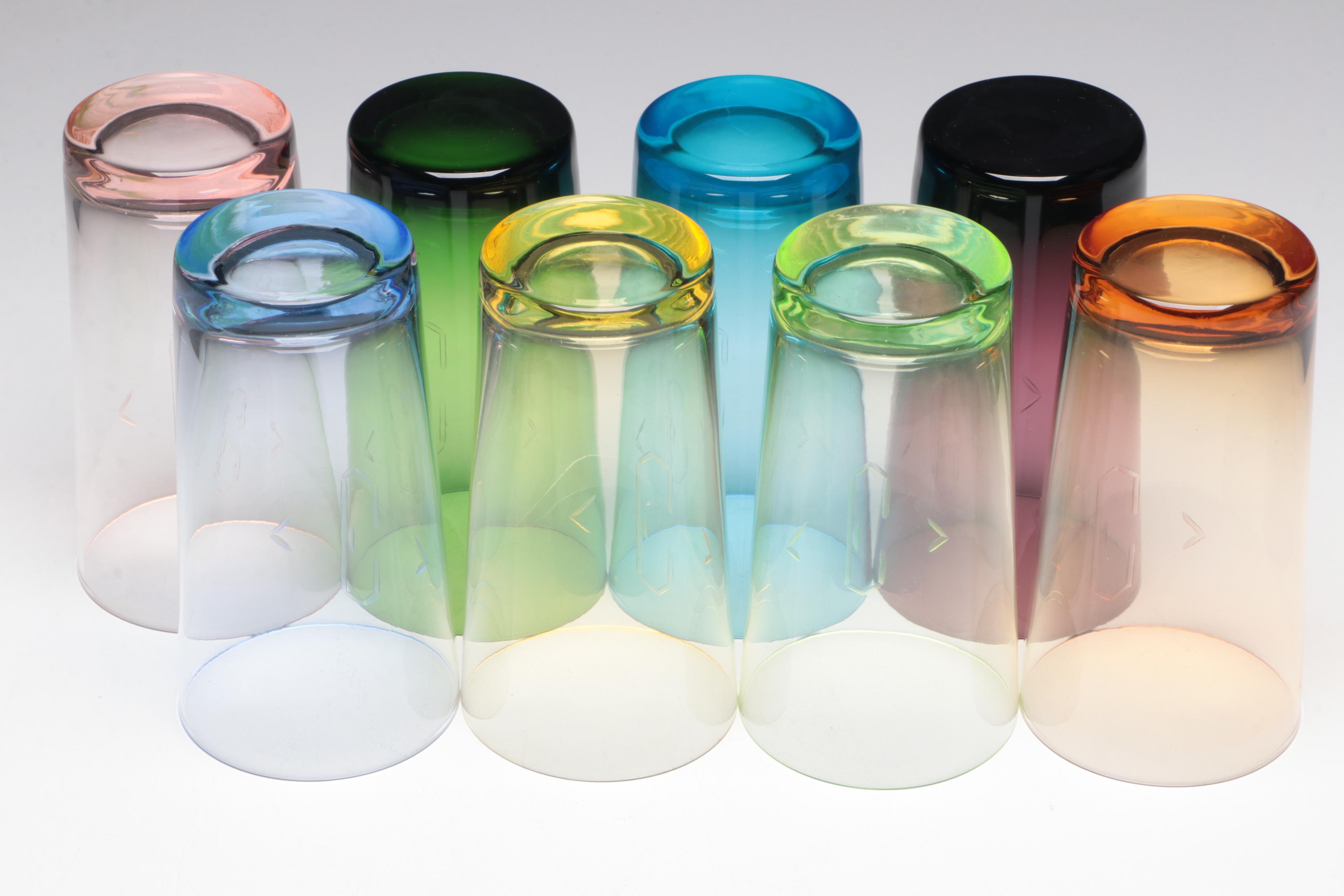 Monogrammed Colored Water Glasses, Vintage