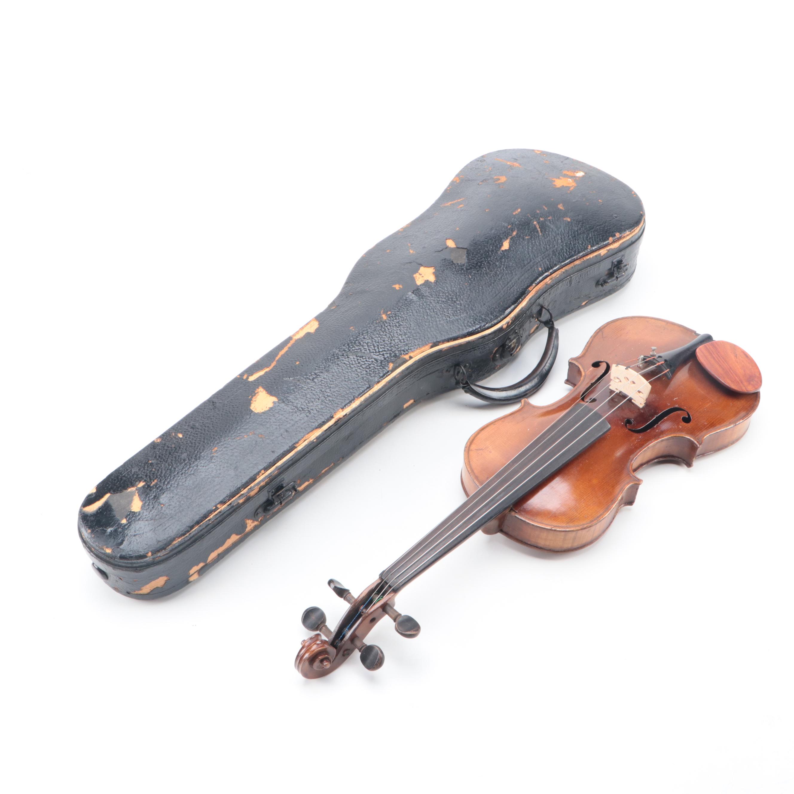 Stradivarius Copy Violin with Bow and Case, Early 20th Century