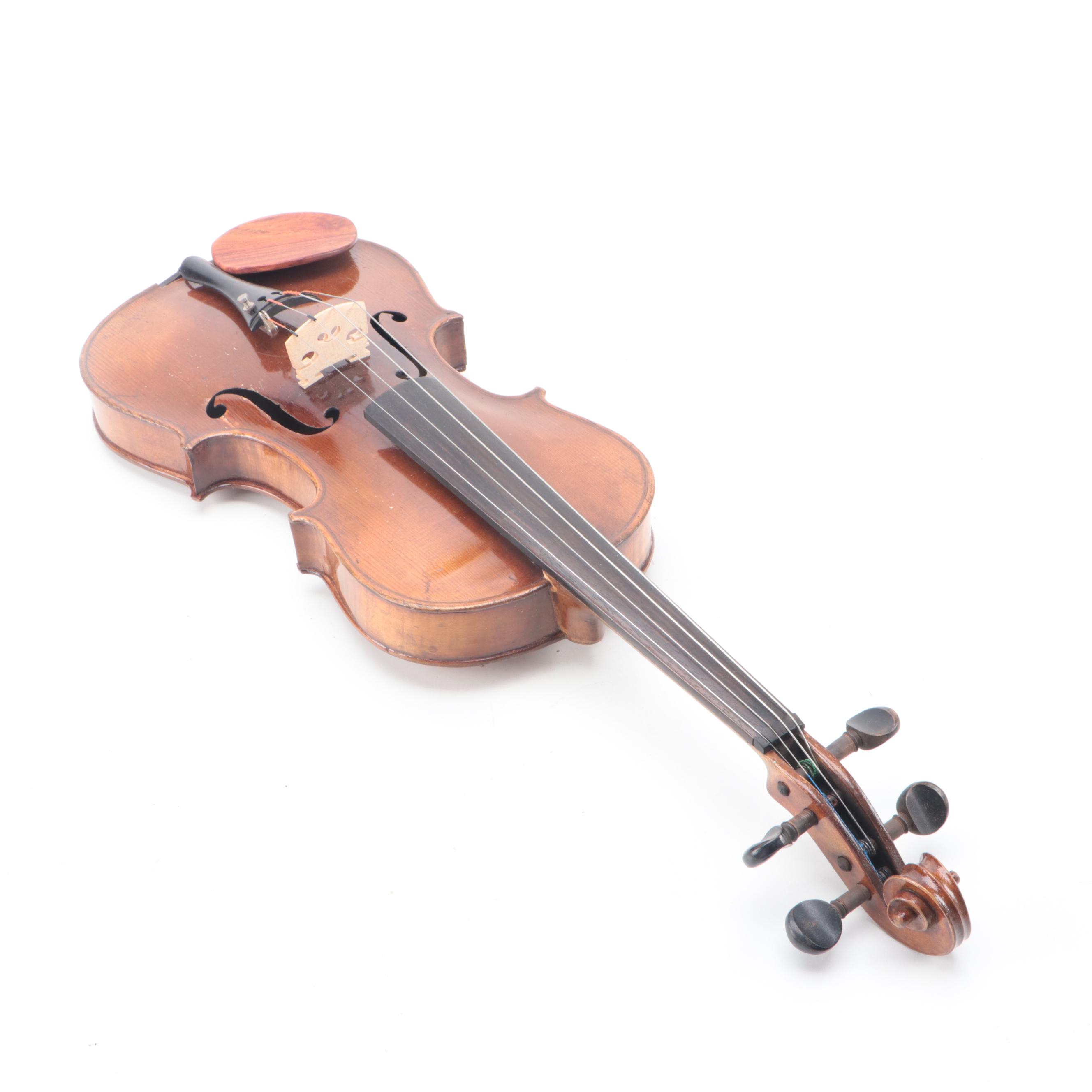 Stradivarius Copy Violin with Bow and Case, Early 20th Century