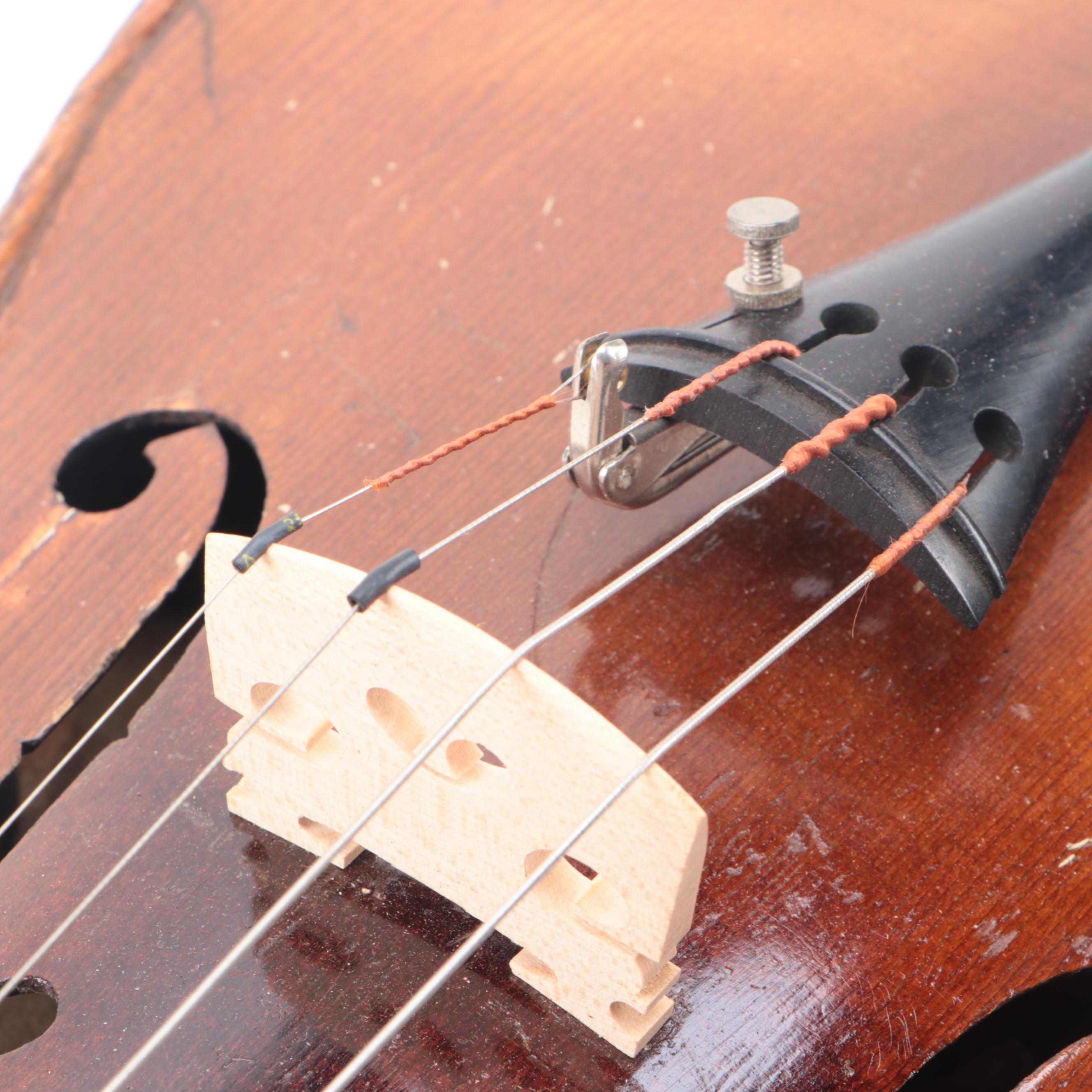Stradivarius Copy Violin with Bow and Case, Early 20th Century