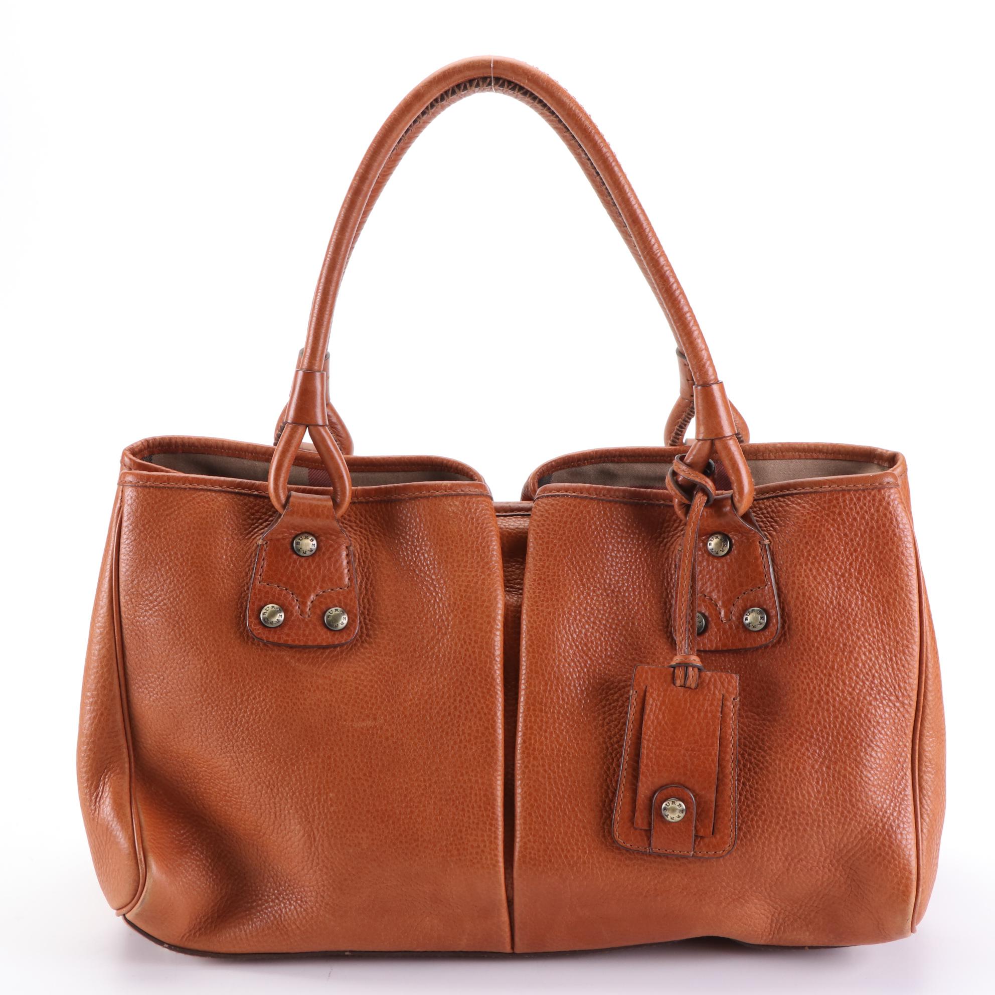 Burberry Pocket Tote in Brown Grained Leather
