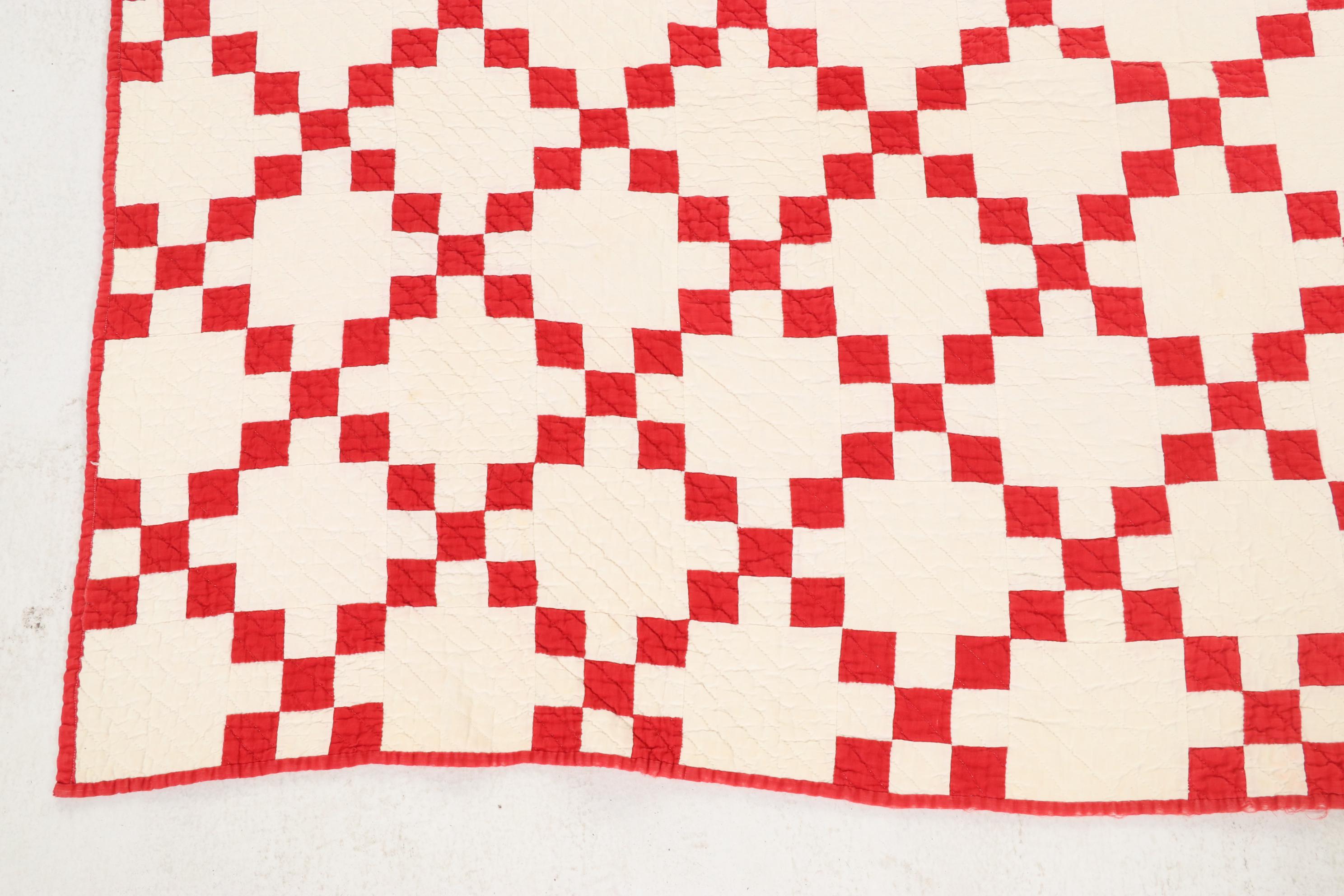 Handmade Red and White "Irish Chain" Block Quilt