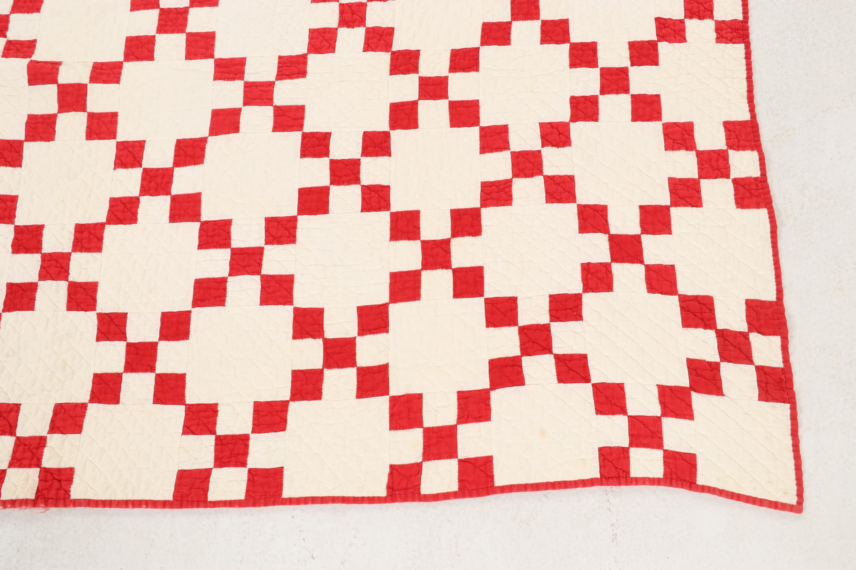 Handmade Red and White "Irish Chain" Block Quilt