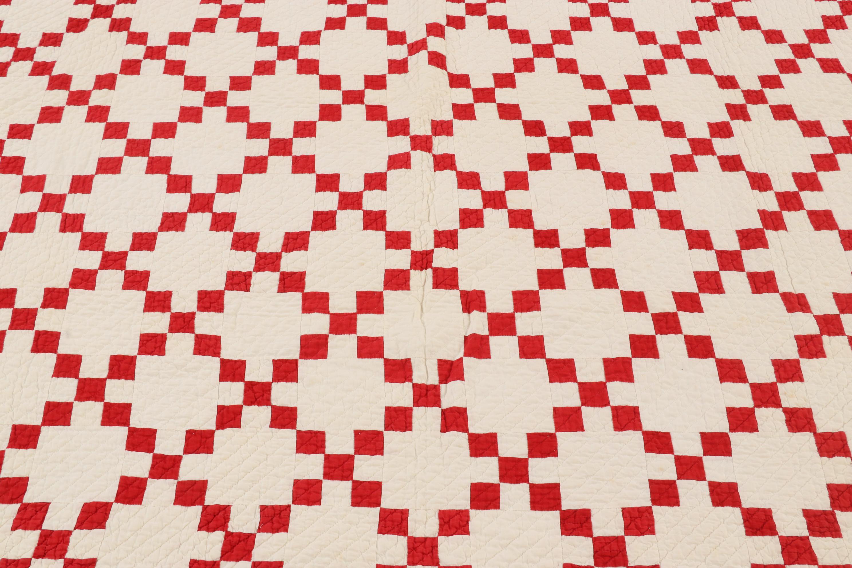 Handmade Red and White "Irish Chain" Block Quilt