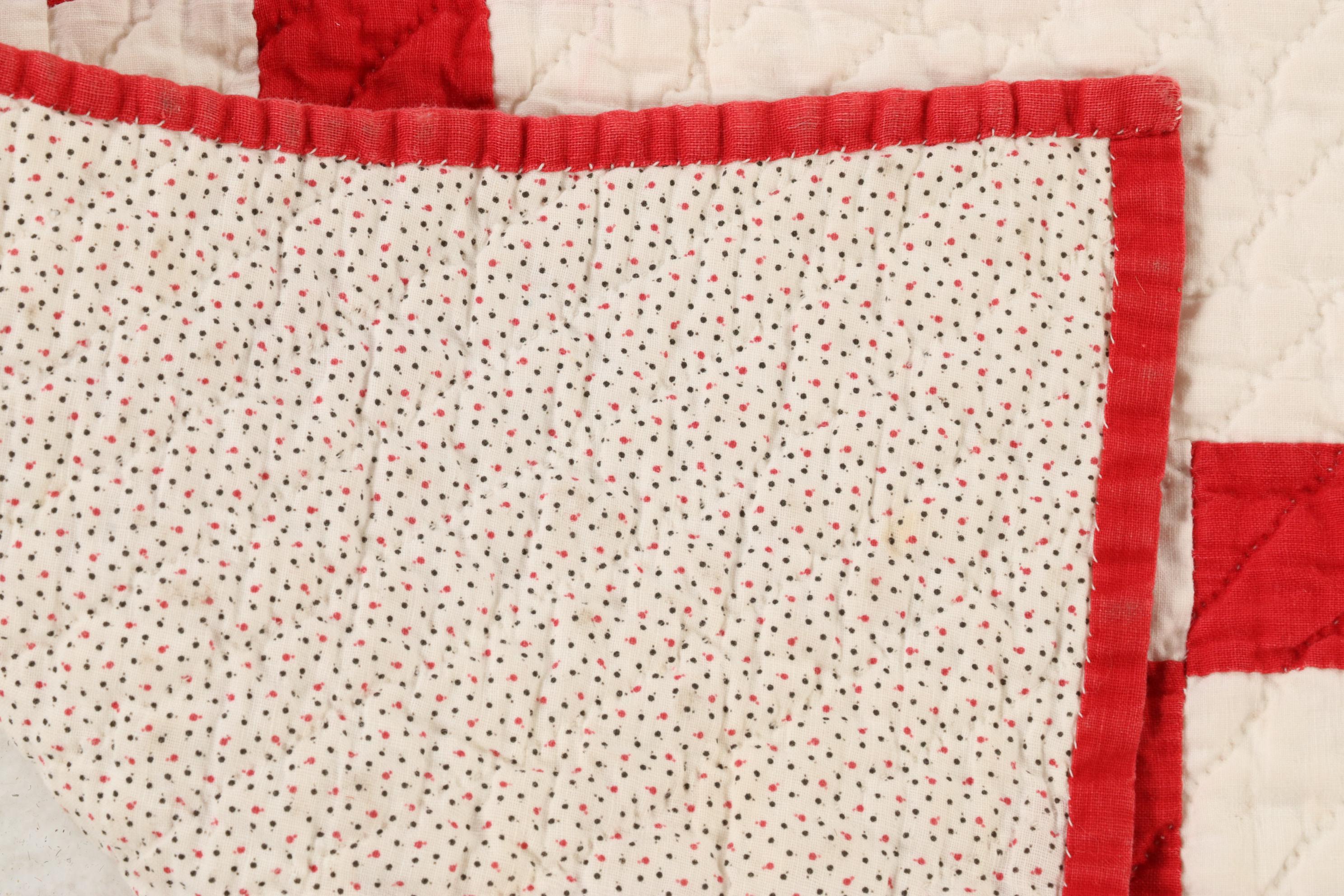 Handmade Red and White "Irish Chain" Block Quilt