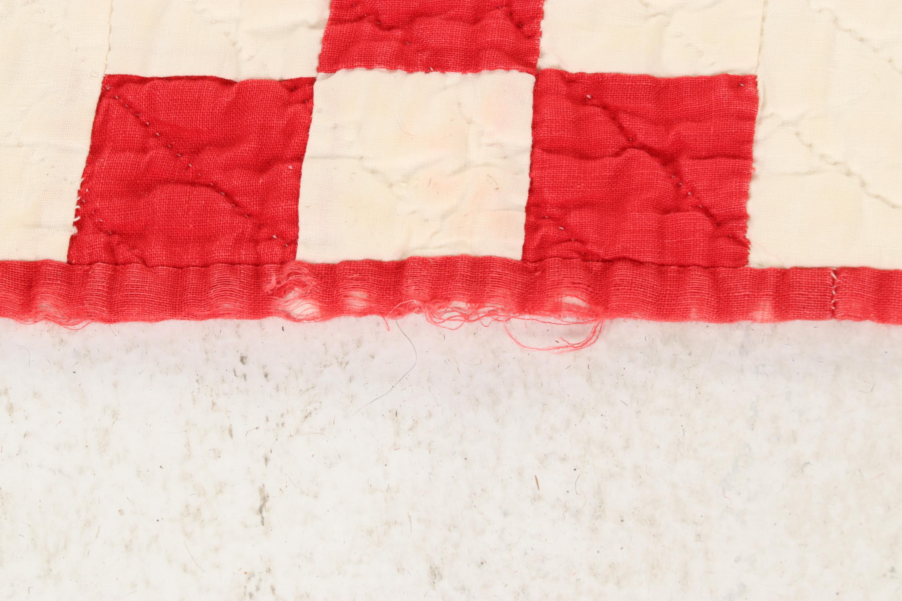 Handmade Red and White "Irish Chain" Block Quilt