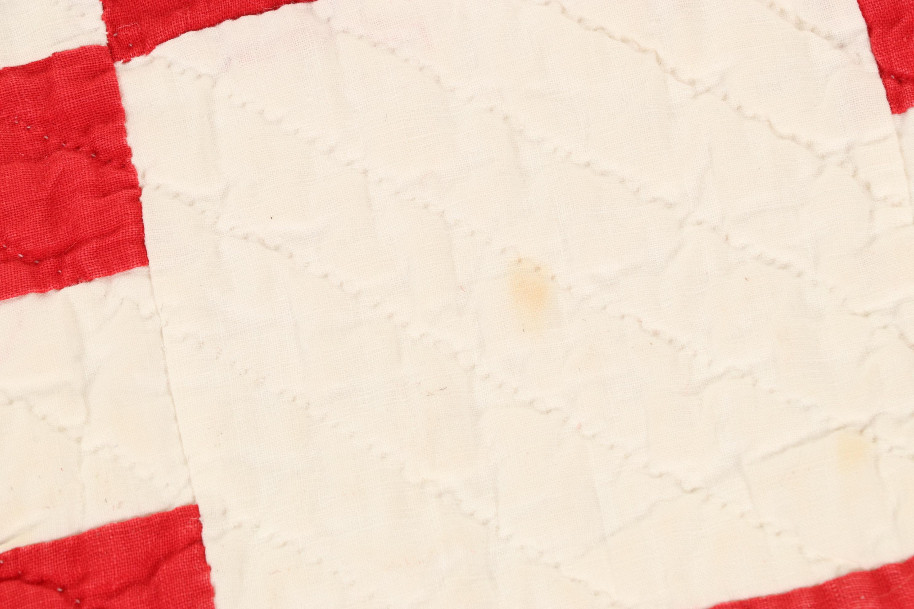 Handmade Red and White "Irish Chain" Block Quilt