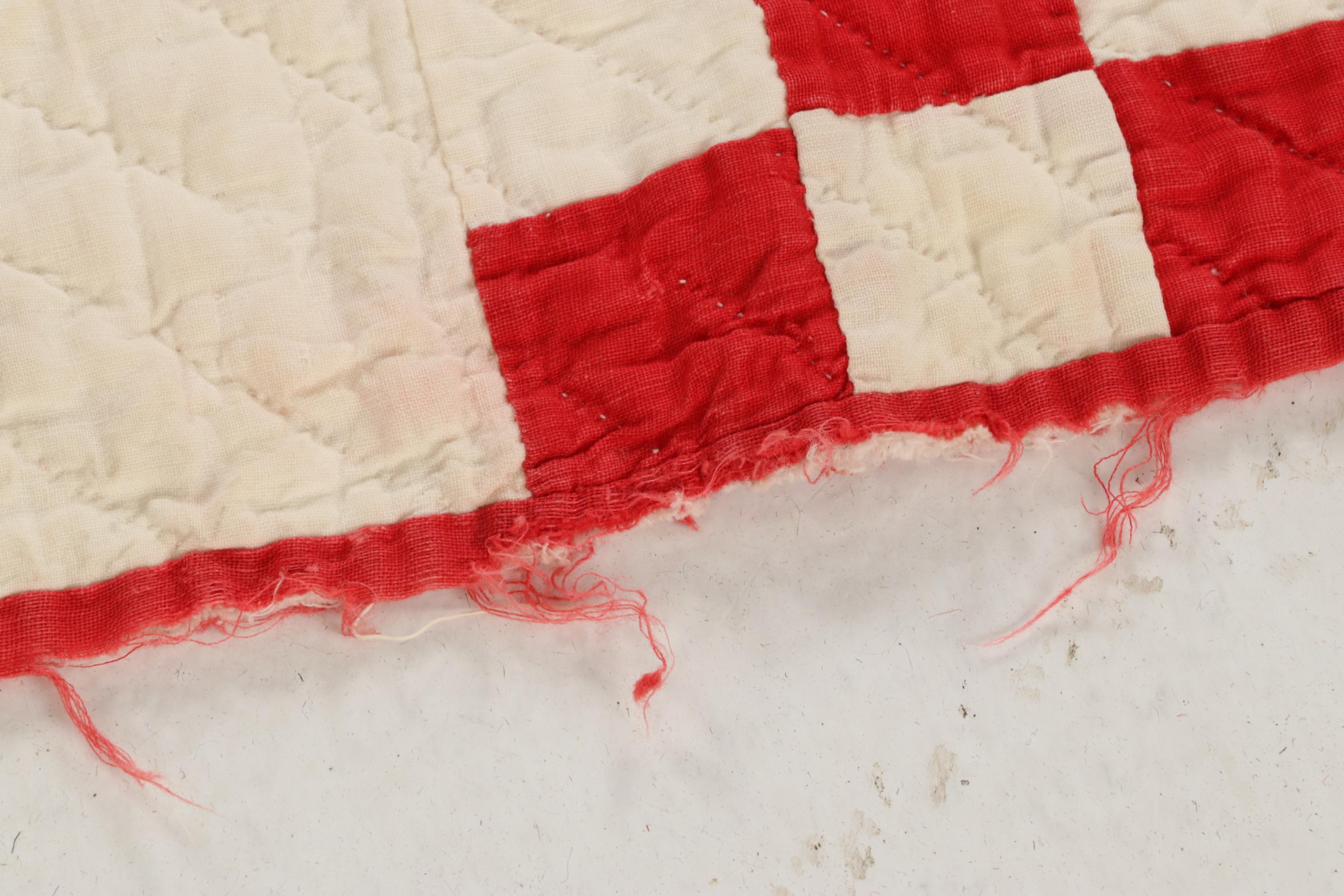 Handmade Red and White "Irish Chain" Block Quilt