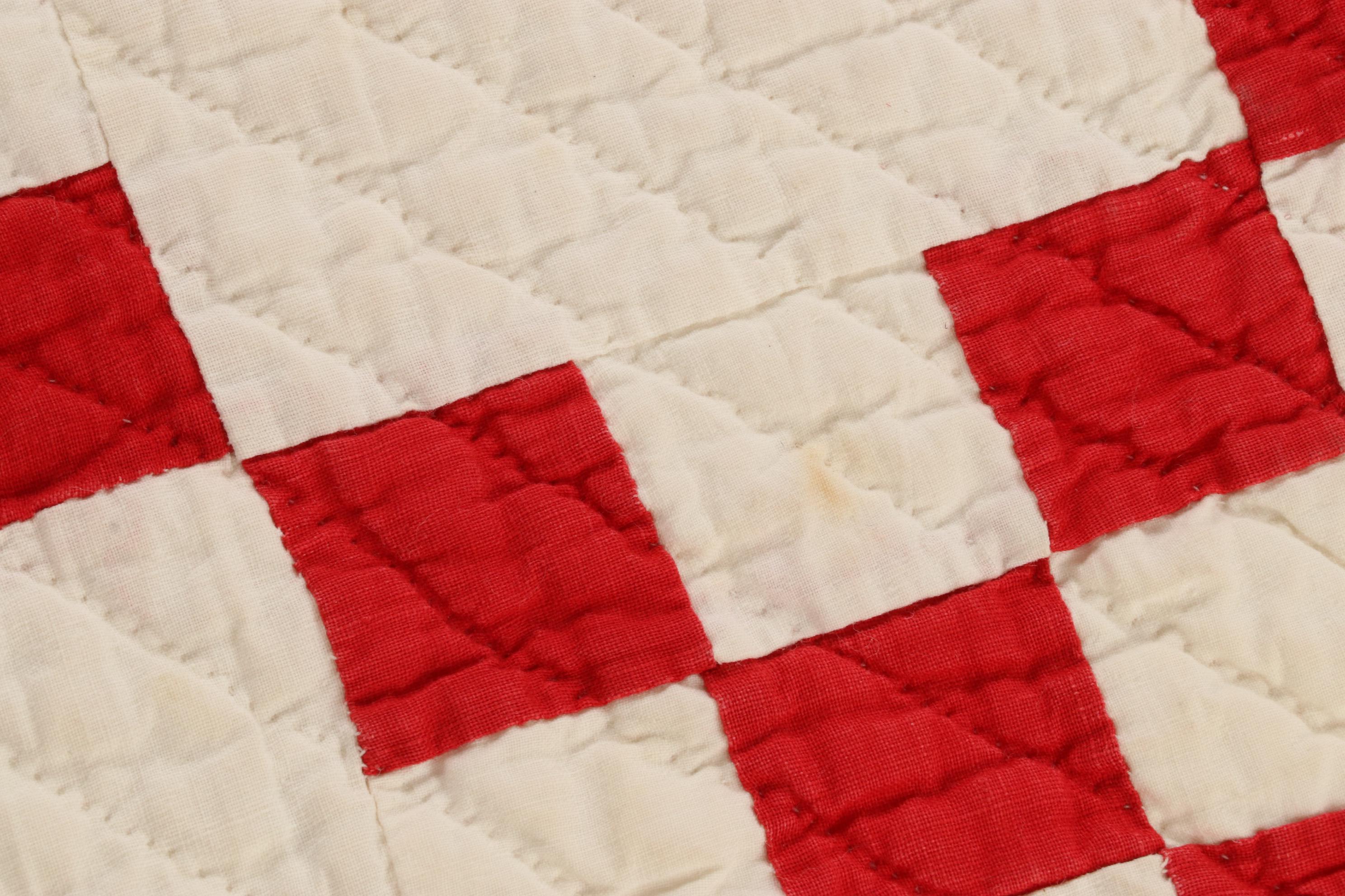 Handmade Red and White "Irish Chain" Block Quilt