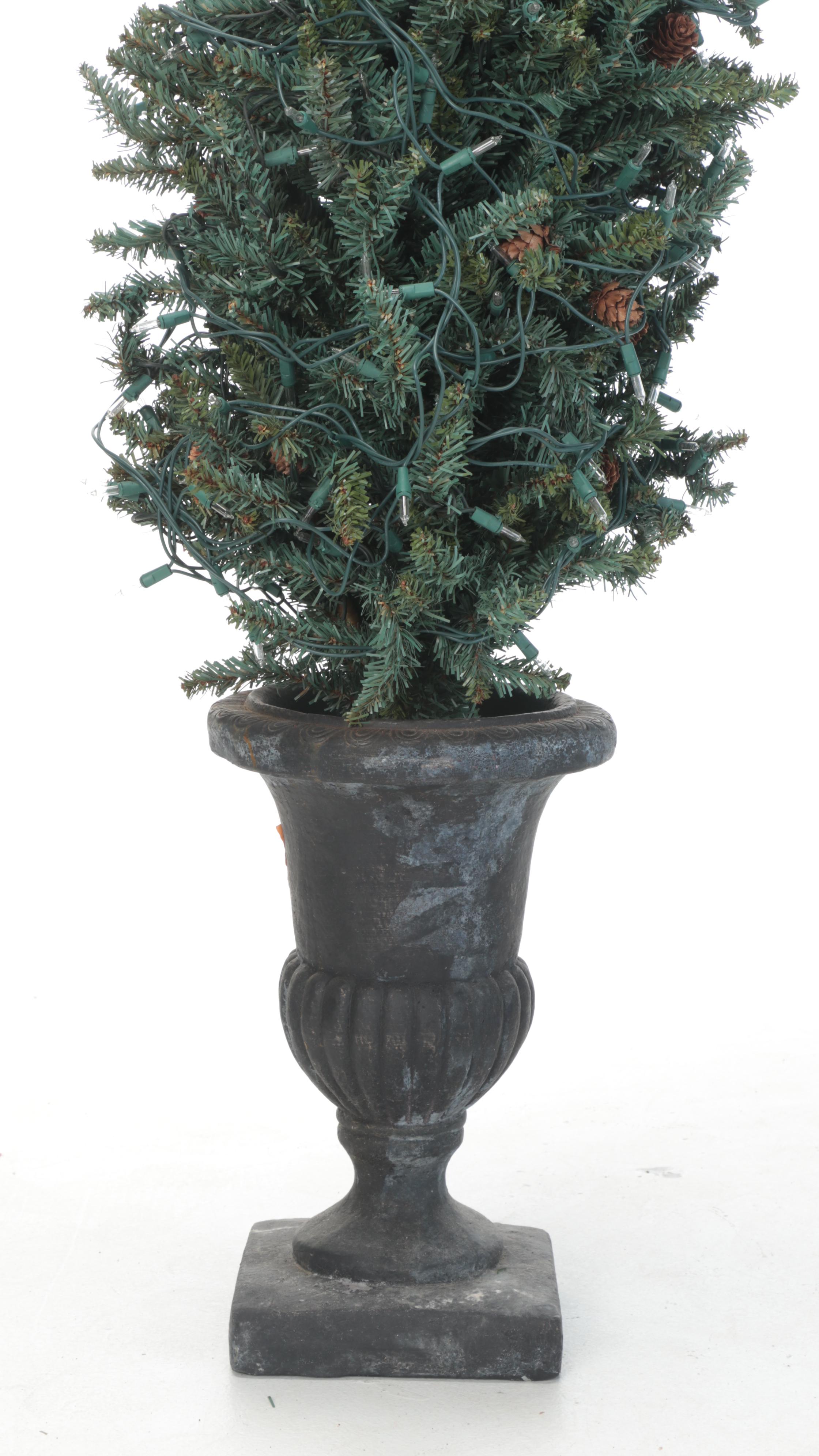 Pair of Illuminated Artificial Fur Trees in Urns EBTH