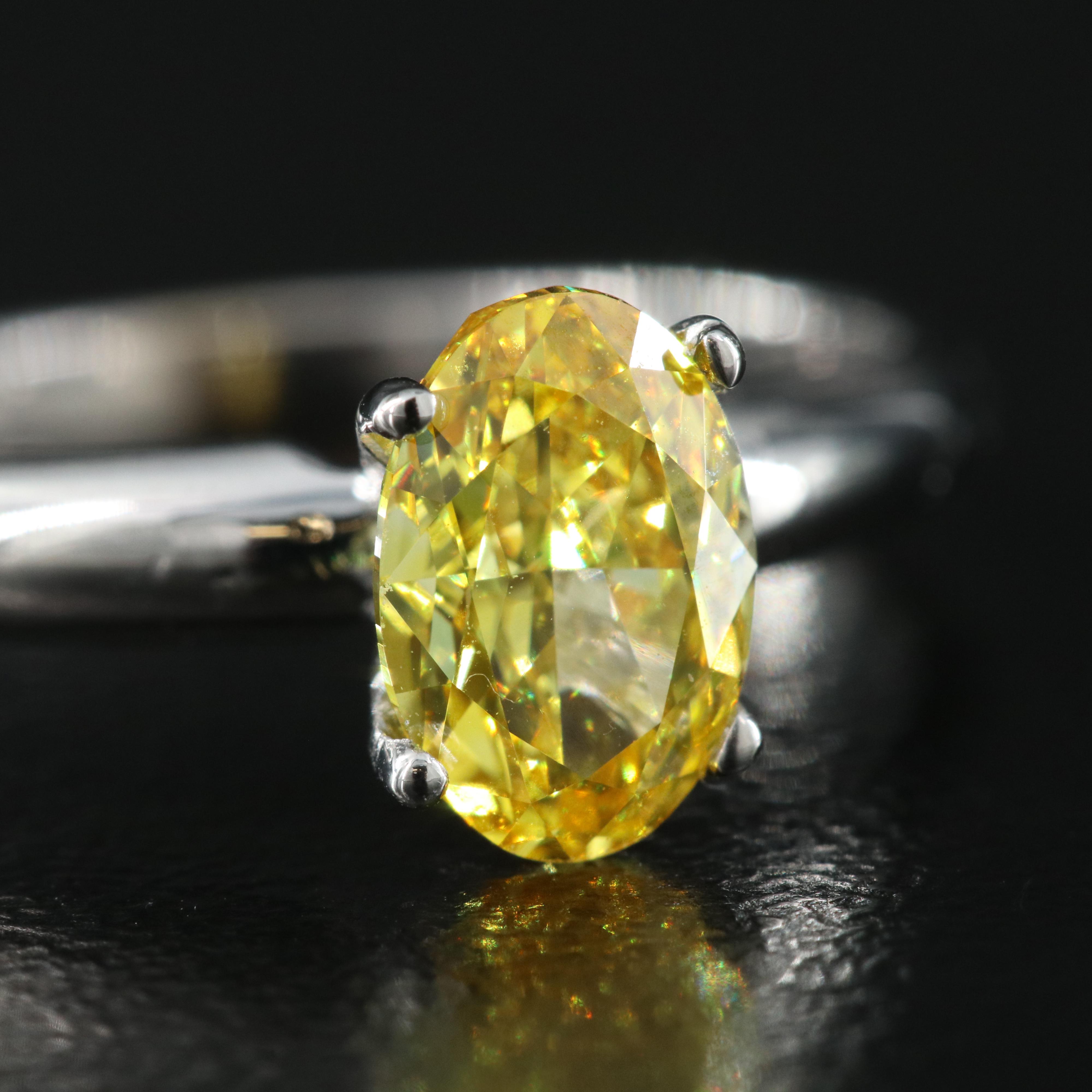 18K 1.06 CT Fancy Yellow Diamond Solitaire Ring