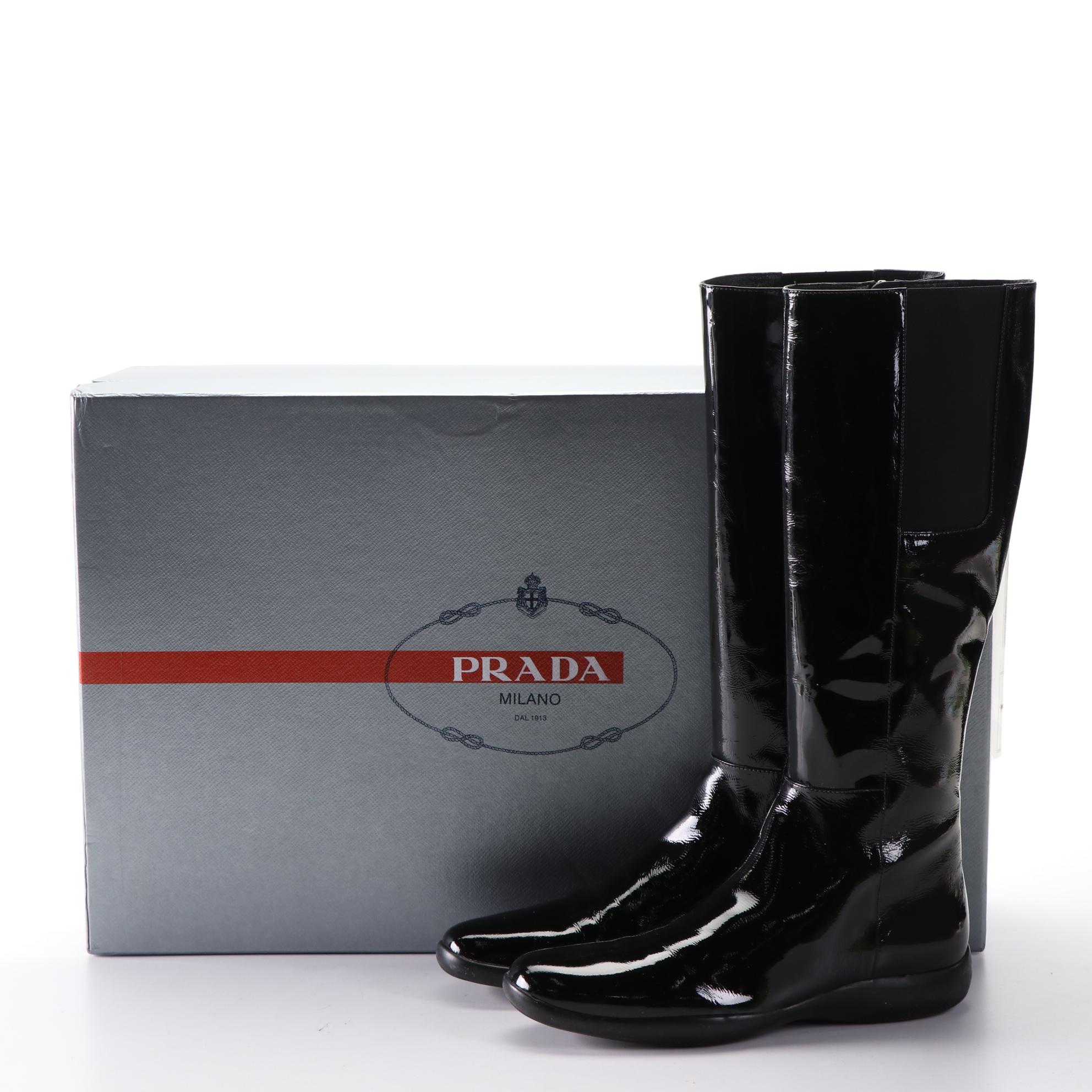 Prada Naplak Patent Leather Boots with Box